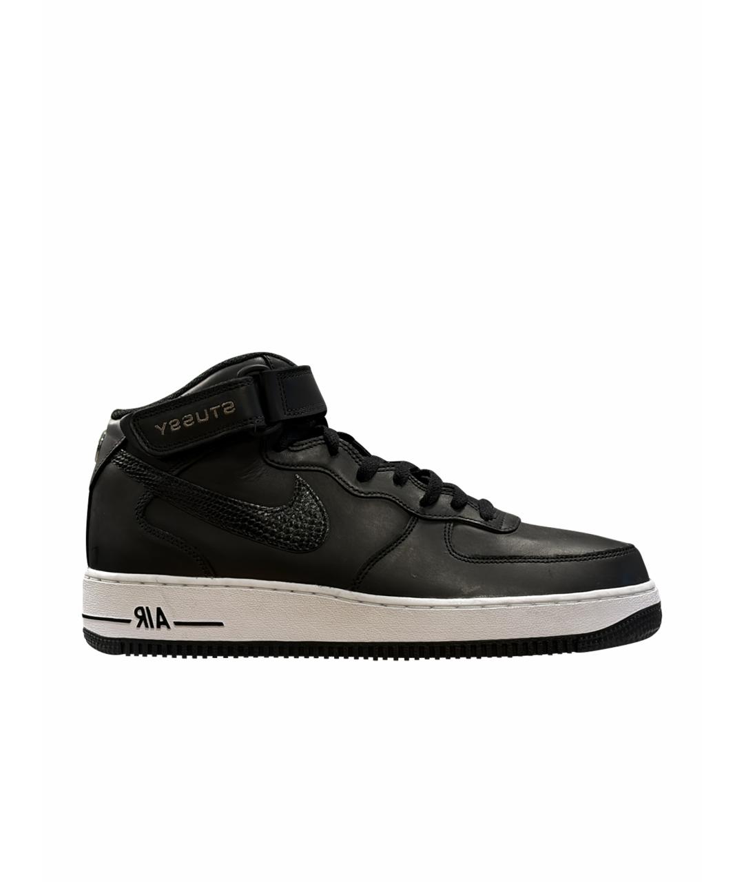 NIKE Черные кожаные высокие кроссовки / кеды, фото 1