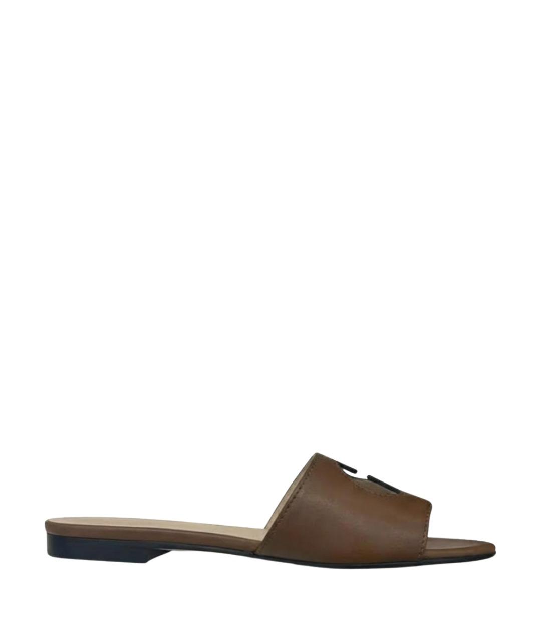 GUCCI Коричневые кожаные шлепанцы, фото 1