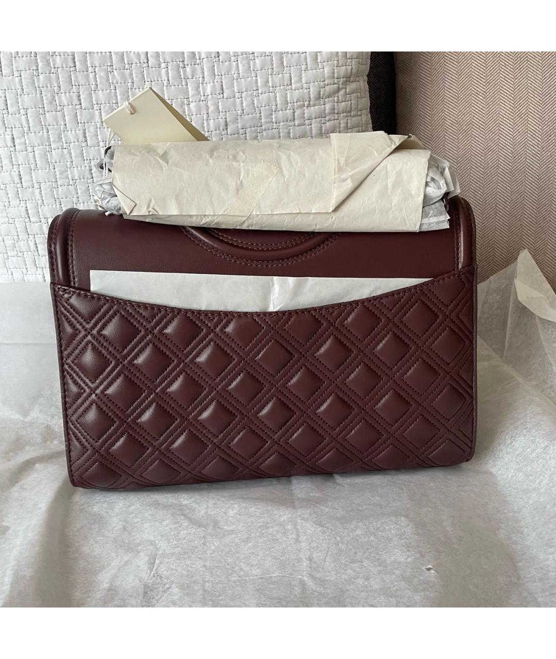 TORY BURCH Бордовая кожаная сумка через плечо, фото 3
