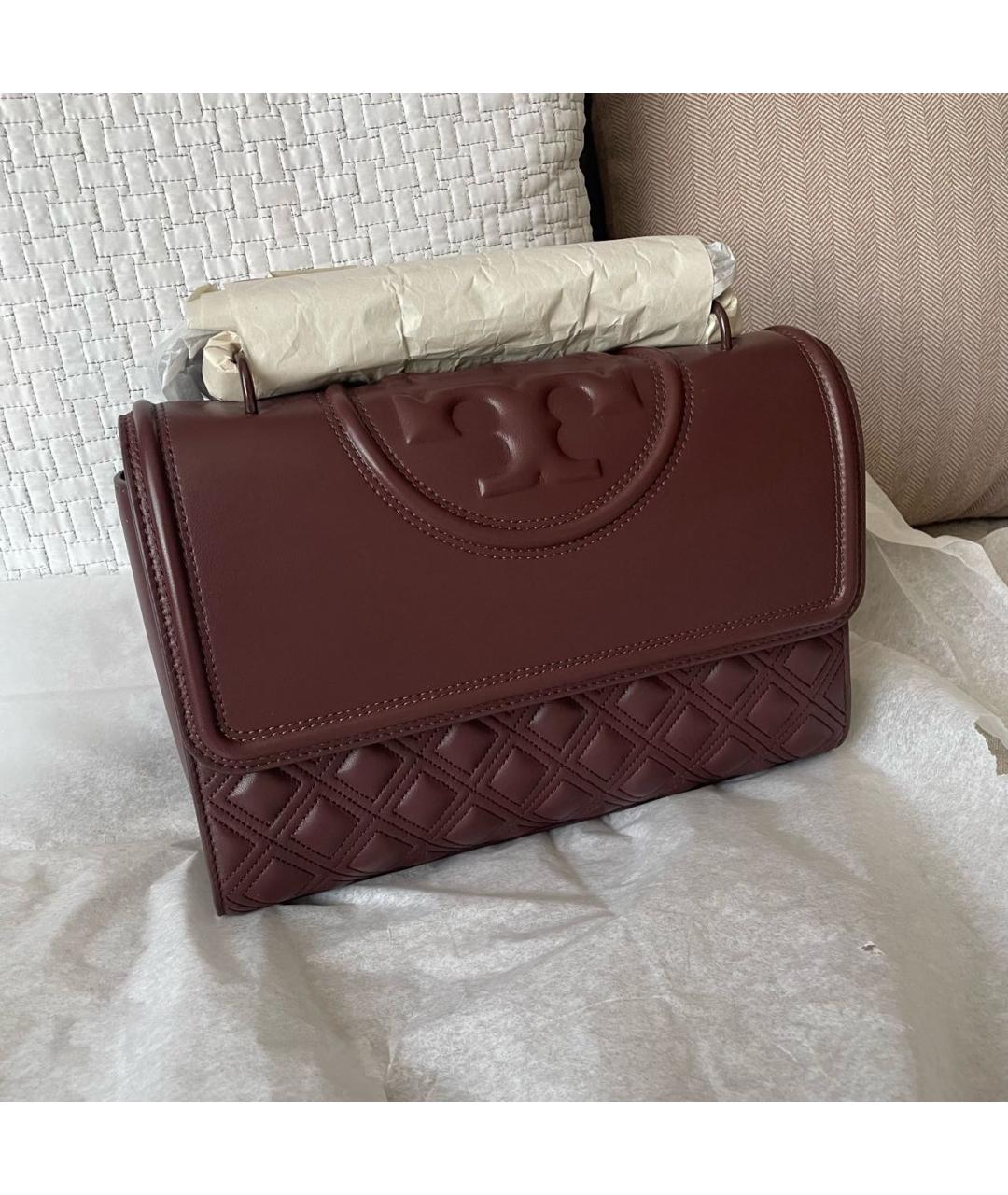 TORY BURCH Бордовая кожаная сумка через плечо, фото 2