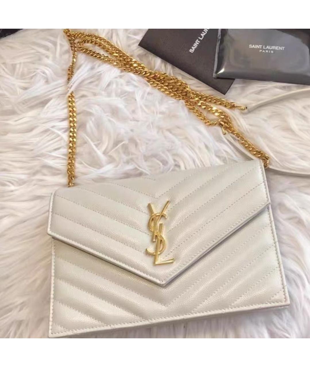 SAINT LAURENT Бежевая кожаная сумка через плечо, фото 2