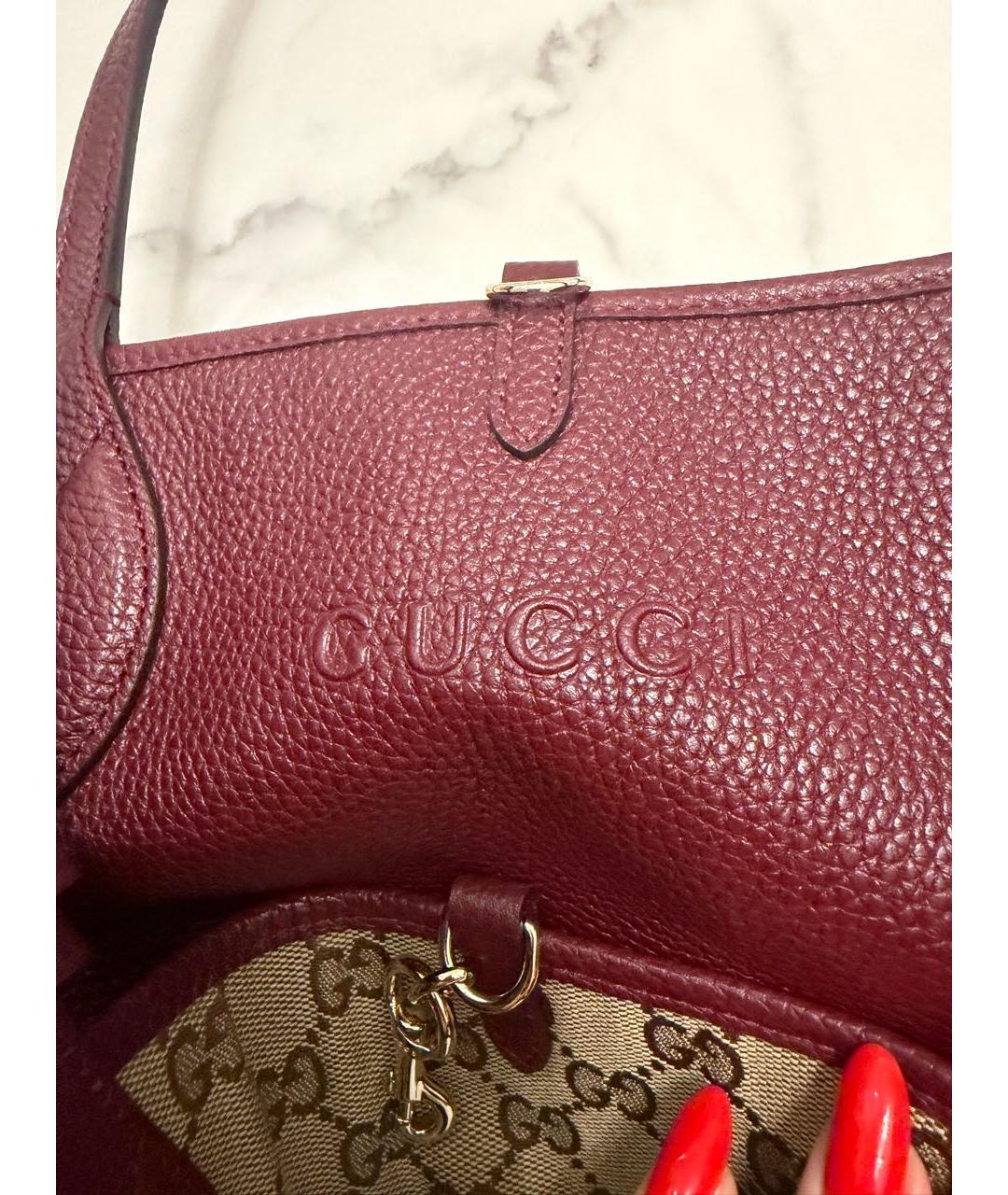 GUCCI Бордовая кожаная сумка с короткими ручками, фото 4
