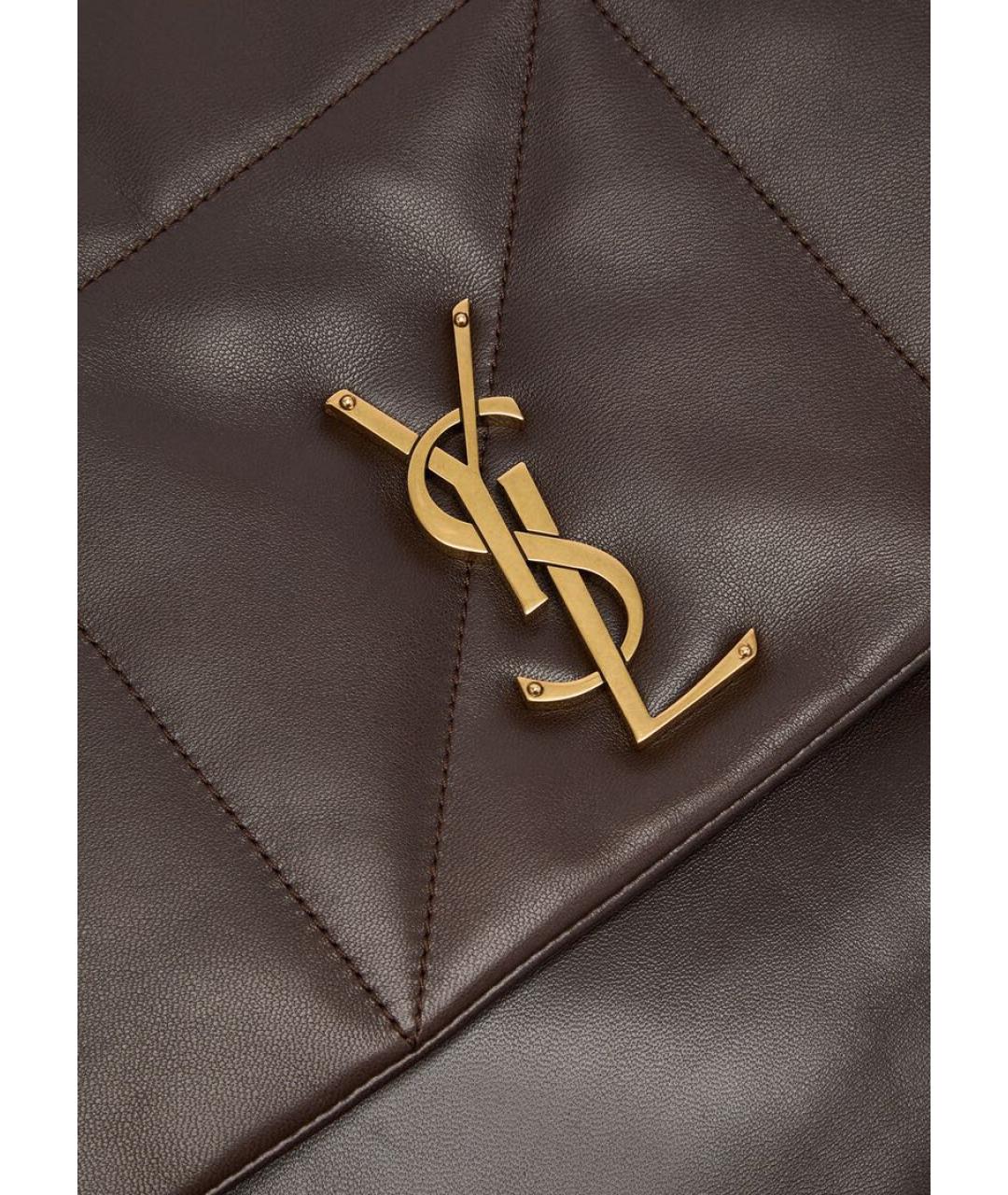 SAINT LAURENT Коричневая кожаная сумка через плечо, фото 4
