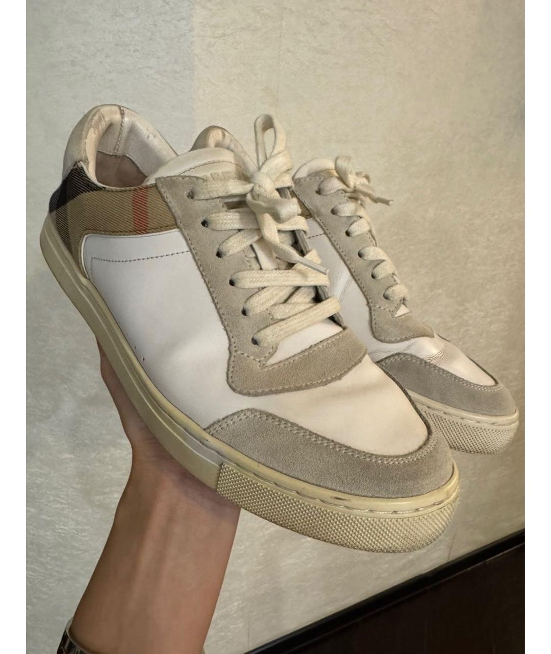 BURBERRY Белые кожаные низкие кроссовки / кеды, фото 5