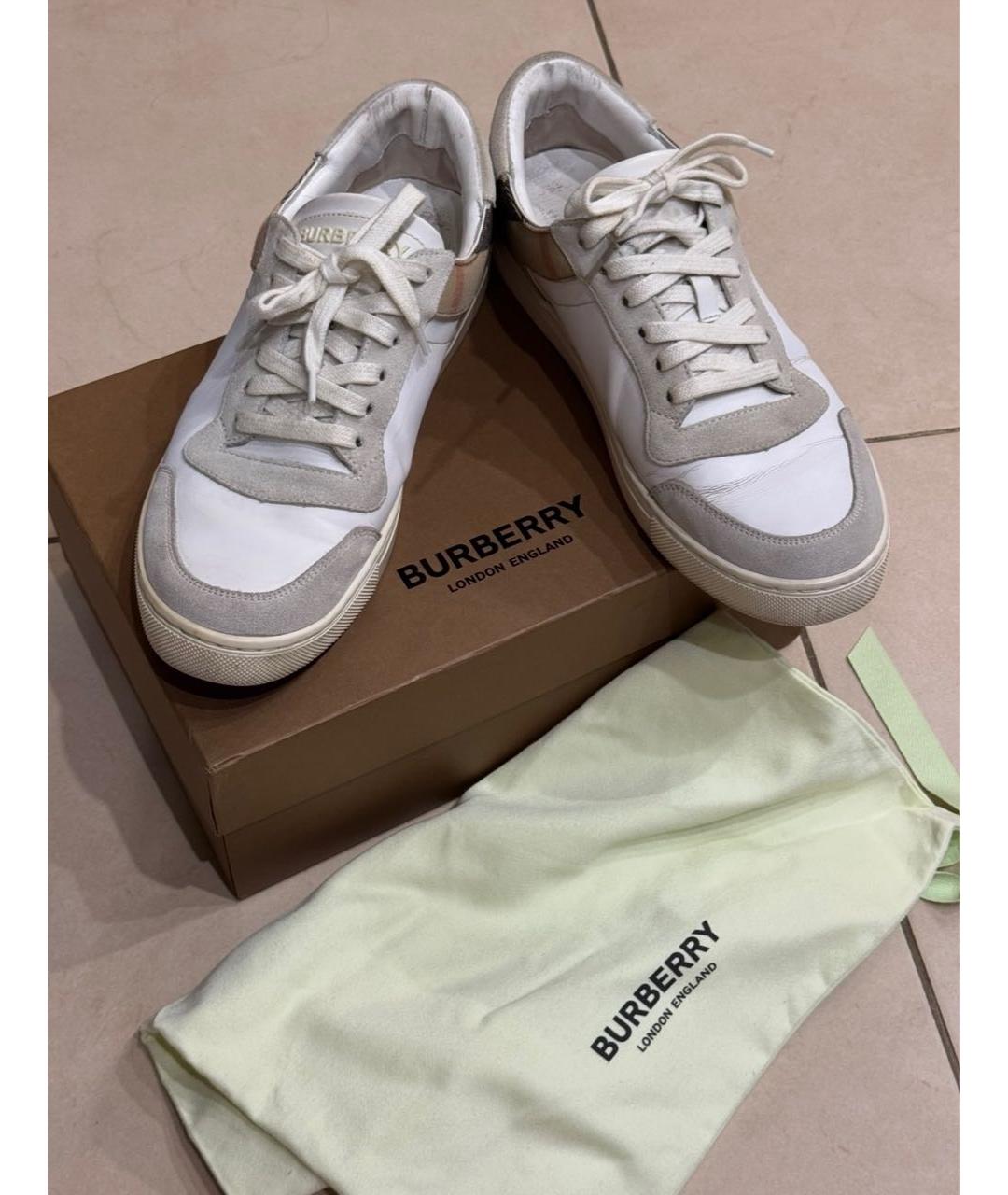BURBERRY Белые кожаные низкие кроссовки / кеды, фото 2