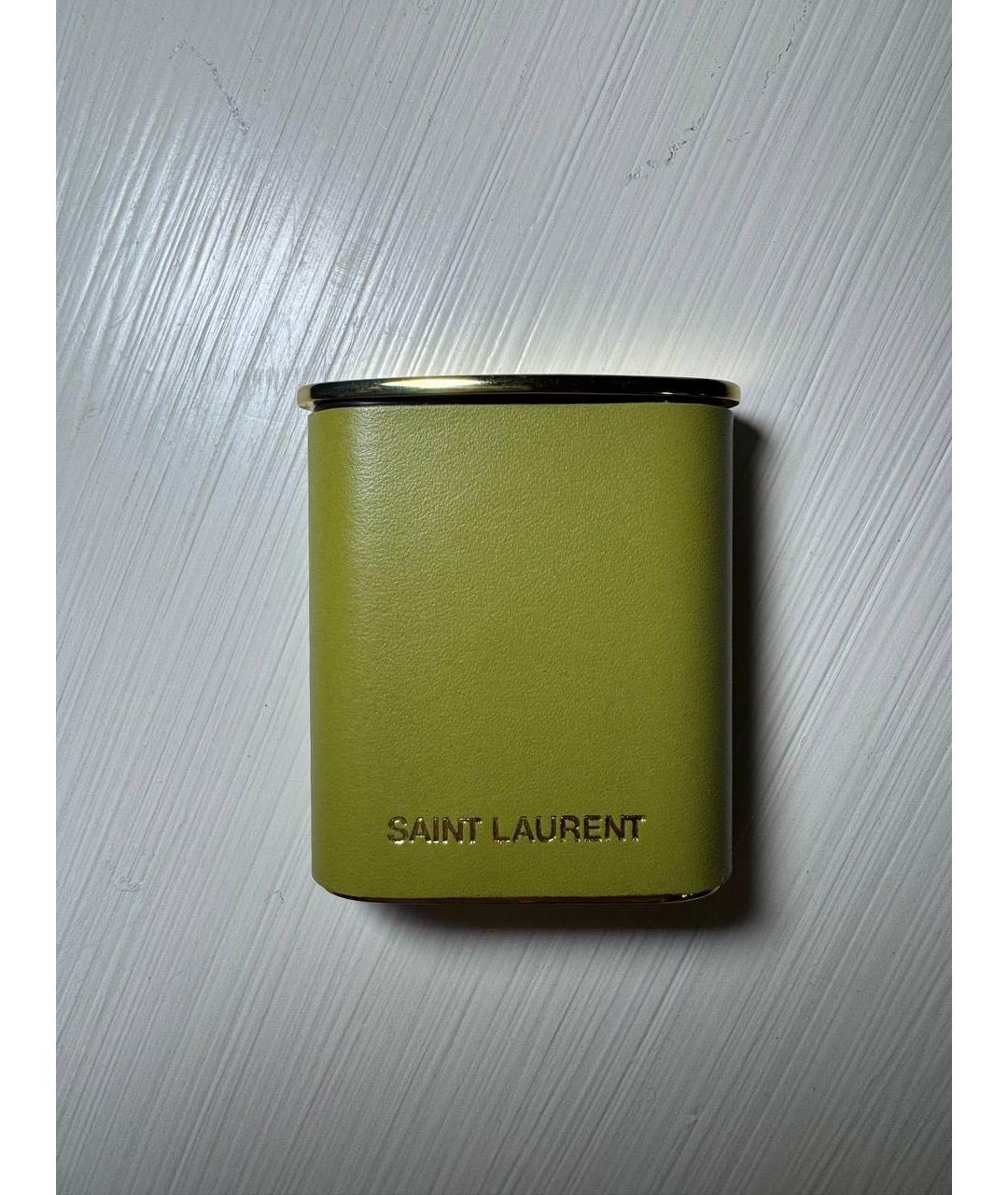 SAINT LAURENT Горчичный кожаный кардхолдер, фото 3