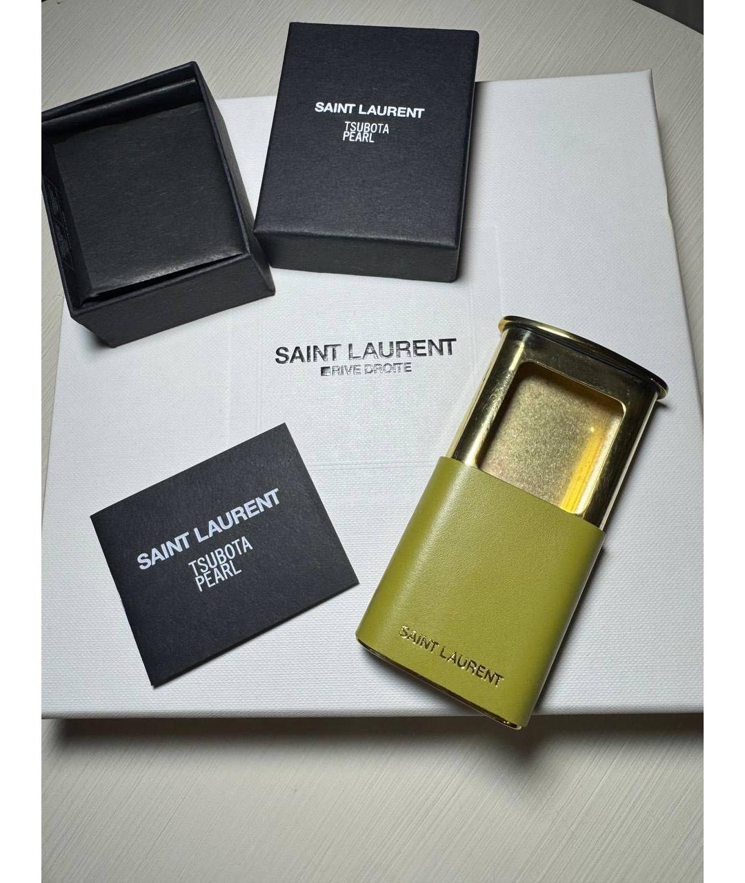 SAINT LAURENT Горчичный кожаный кардхолдер, фото 2