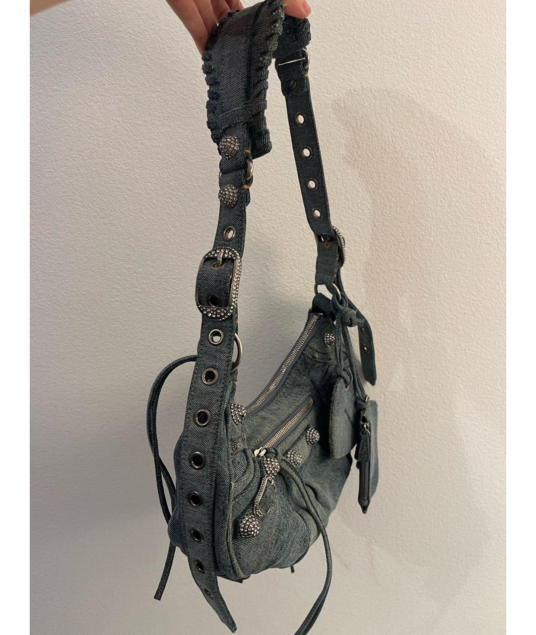 BALENCIAGA Голубая деним сумка с короткими ручками, фото 2