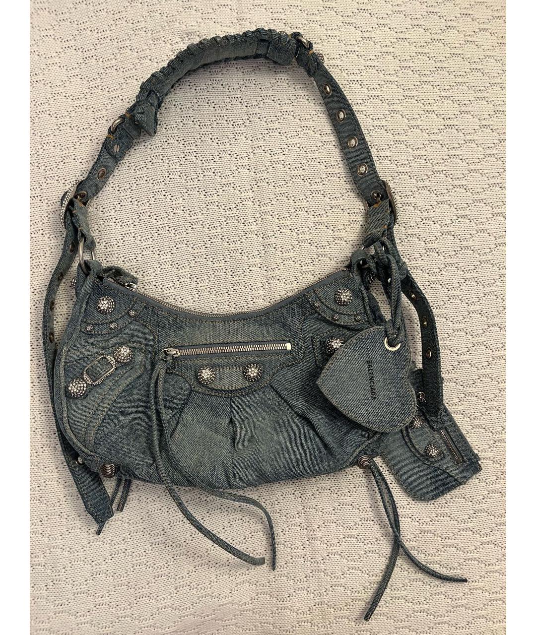 BALENCIAGA Голубая деним сумка с короткими ручками, фото 6