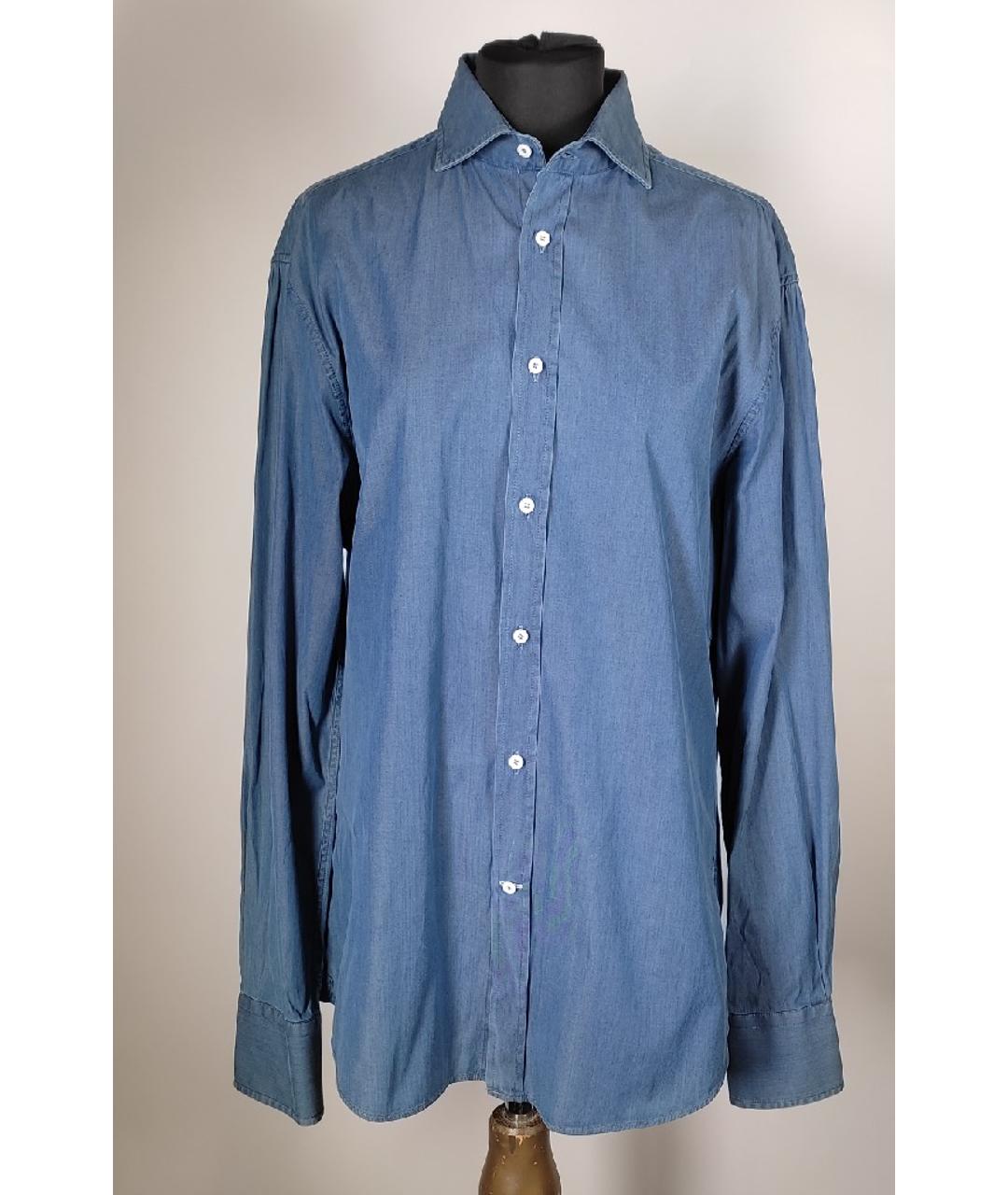 BRUNELLO CUCINELLI Синяя хлопковая кэжуал рубашка, фото 9