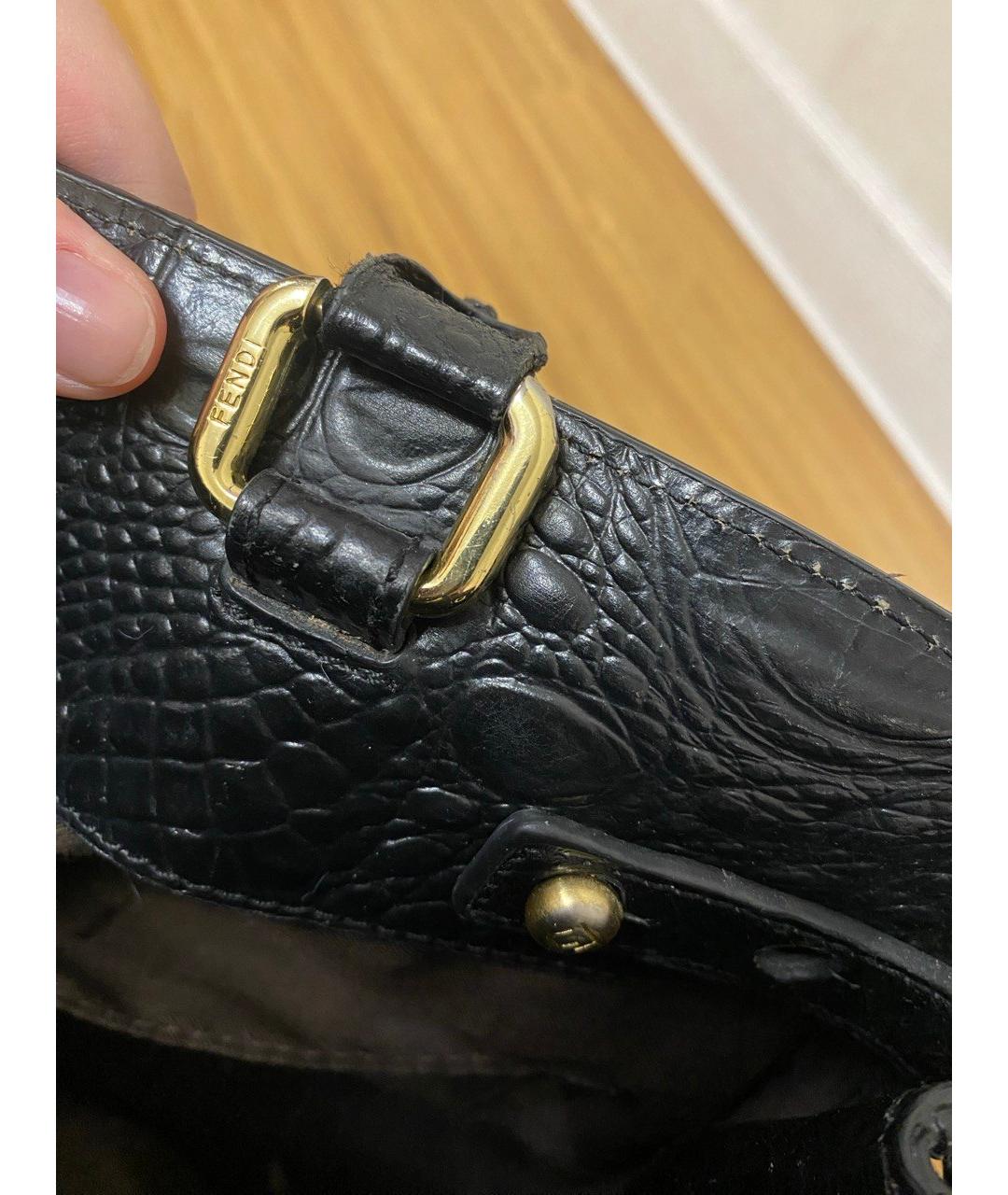 FENDI Черная кожаная сумка тоут, фото 3