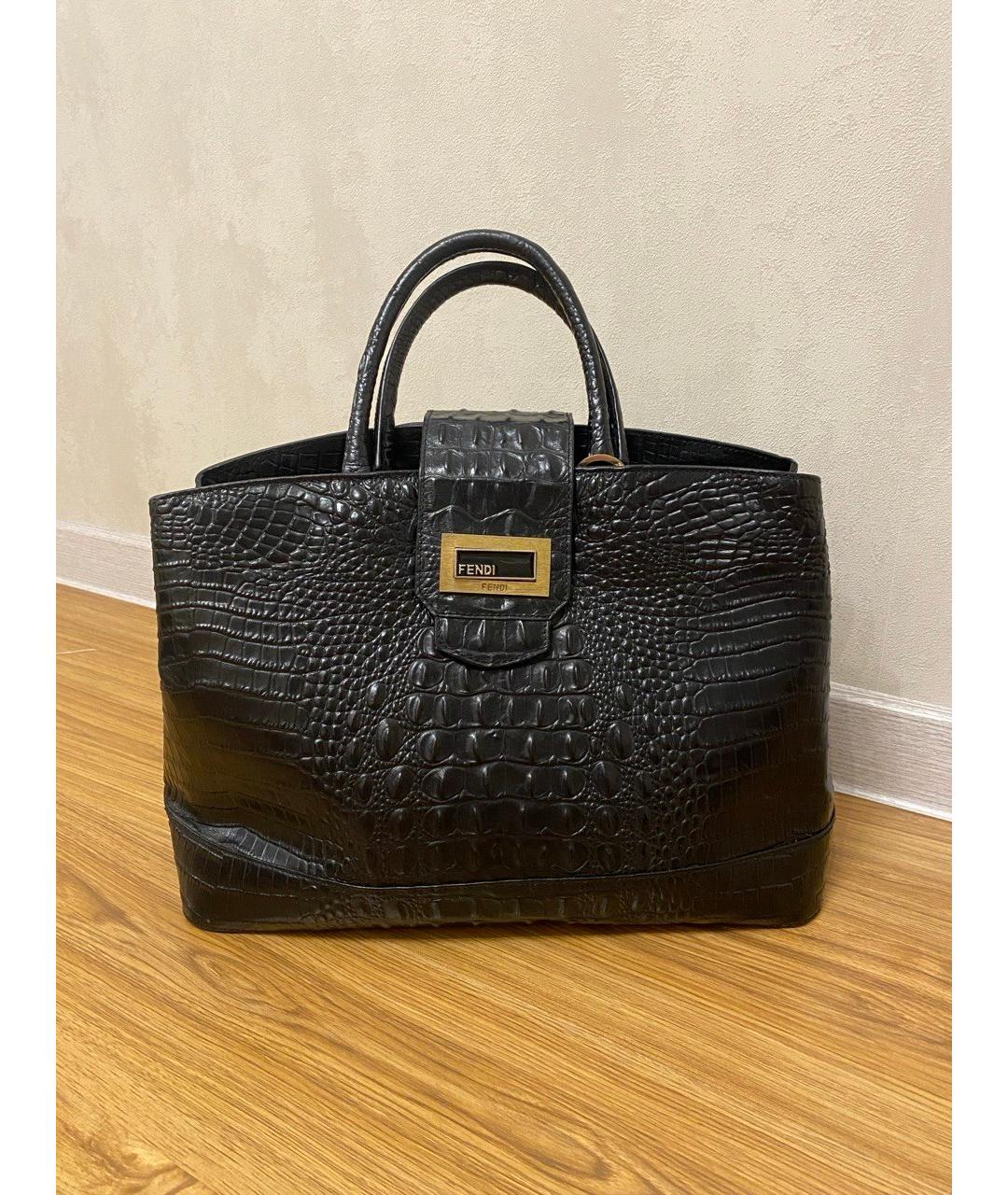 FENDI Черная кожаная сумка тоут, фото 10