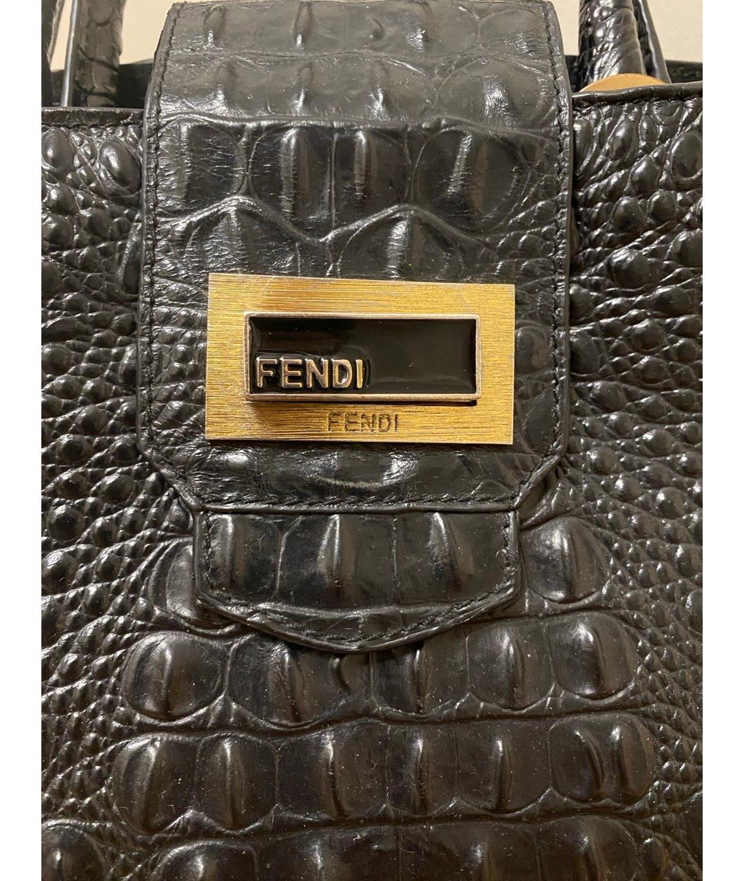 FENDI Черная кожаная сумка тоут, фото 7