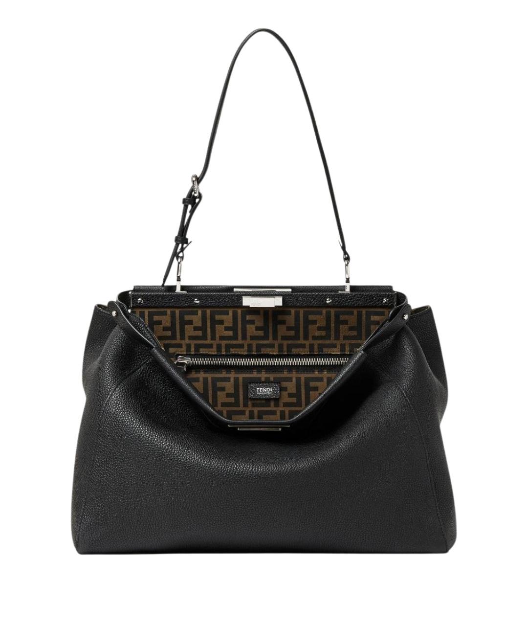 FENDI Черная кожаная сумка тоут, фото 1