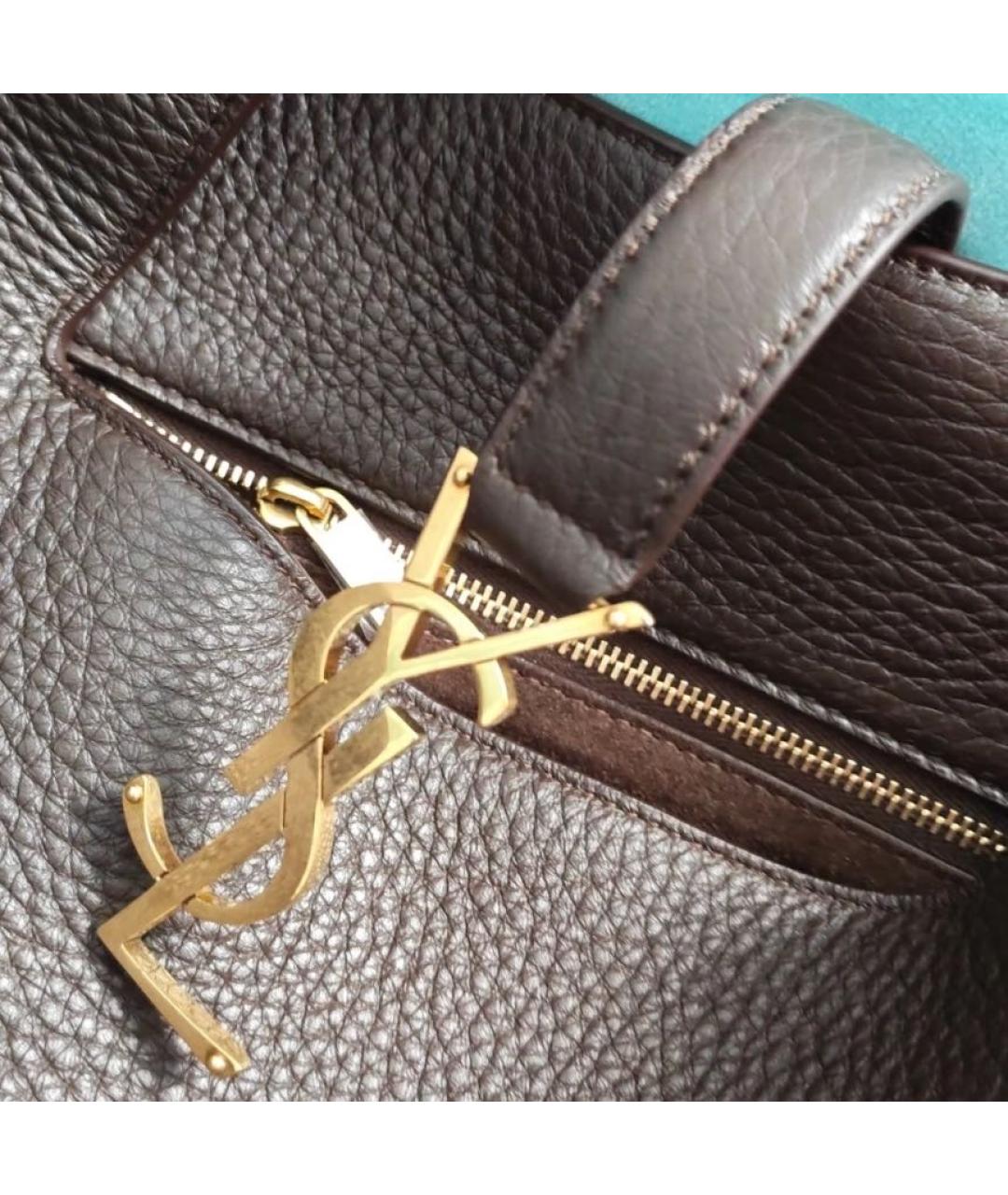 SAINT LAURENT Коричневая кожаная сумка тоут, фото 2