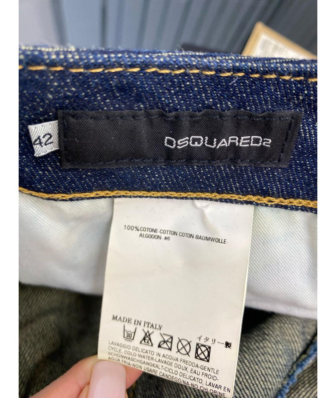 DSQUARED2 Темно-синие хлопковые прямые джинсы, фото 8