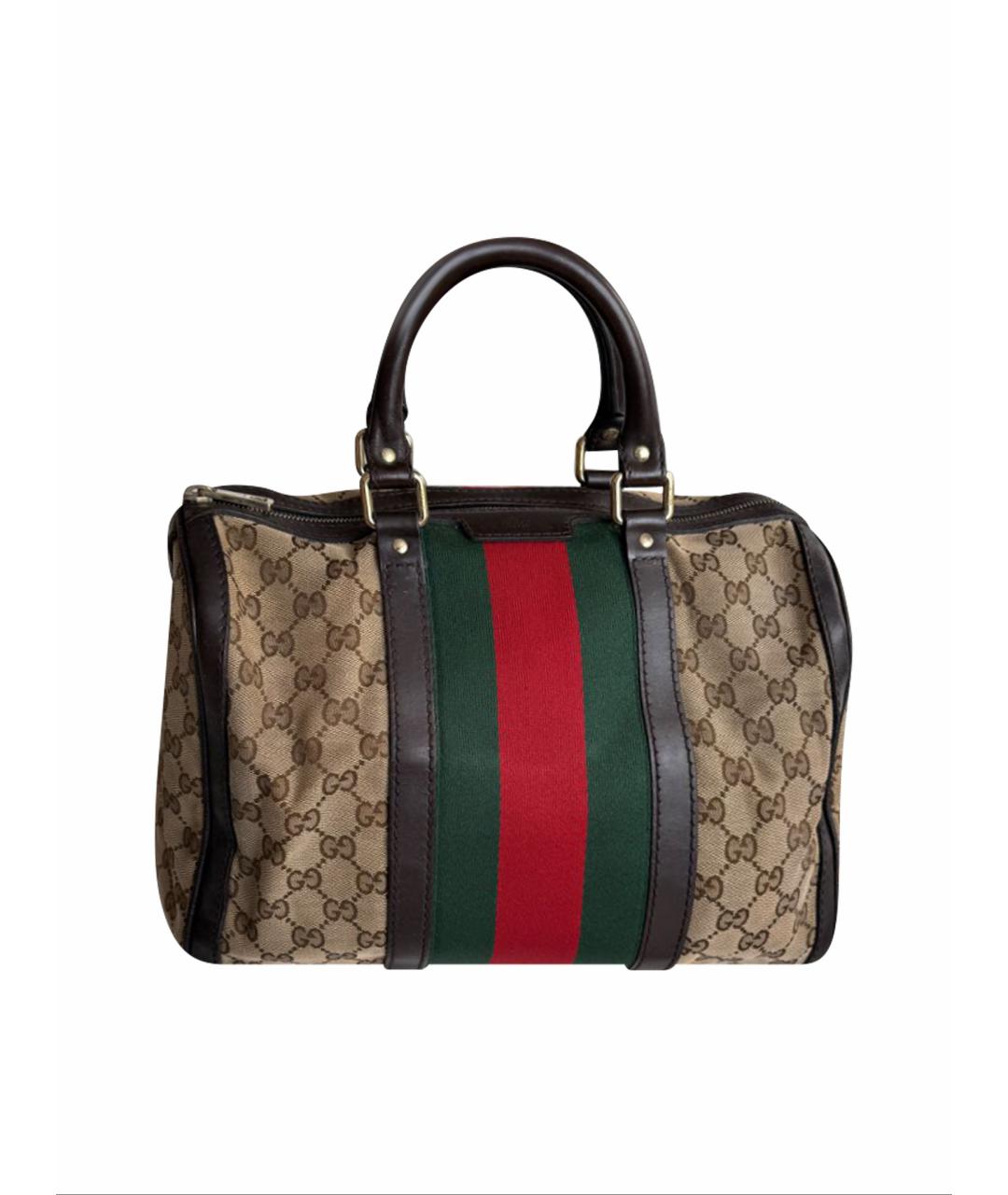 GUCCI Коричневая тканевая сумка с короткими ручками, фото 1
