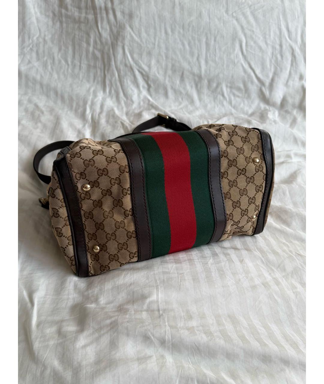 GUCCI Коричневая тканевая сумка с короткими ручками, фото 3