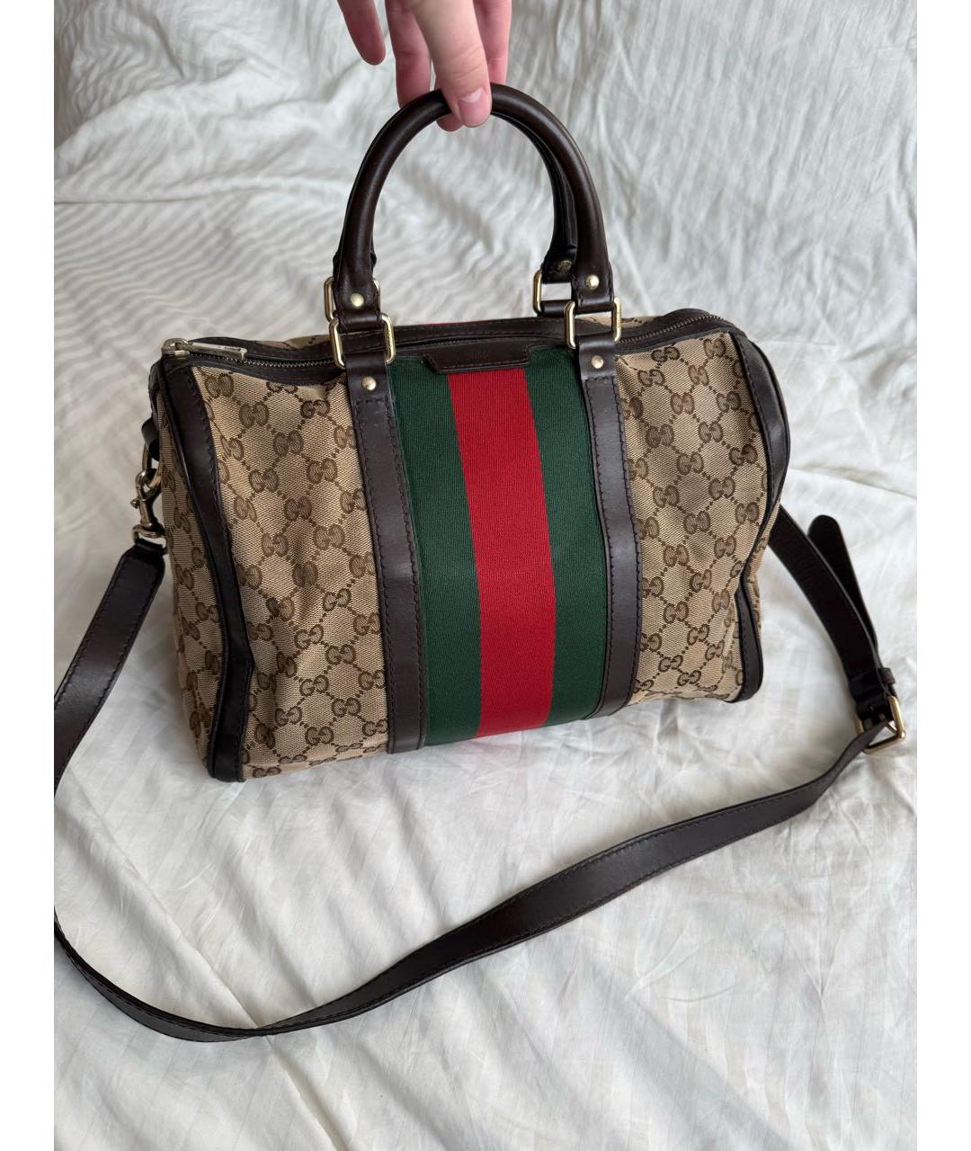 GUCCI Коричневая тканевая сумка с короткими ручками, фото 8