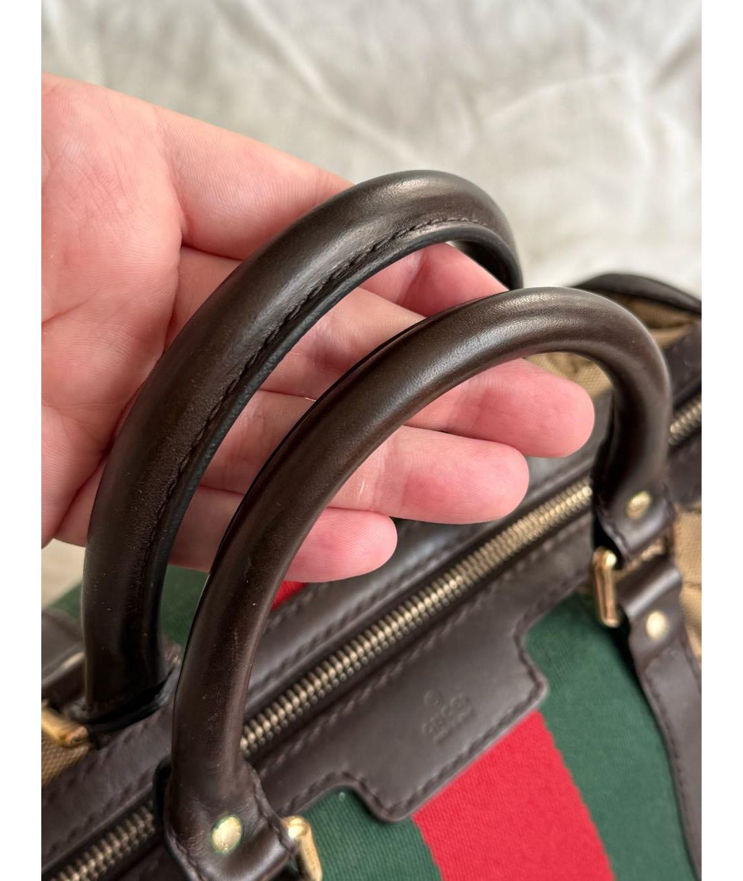 GUCCI Коричневая тканевая сумка с короткими ручками, фото 4