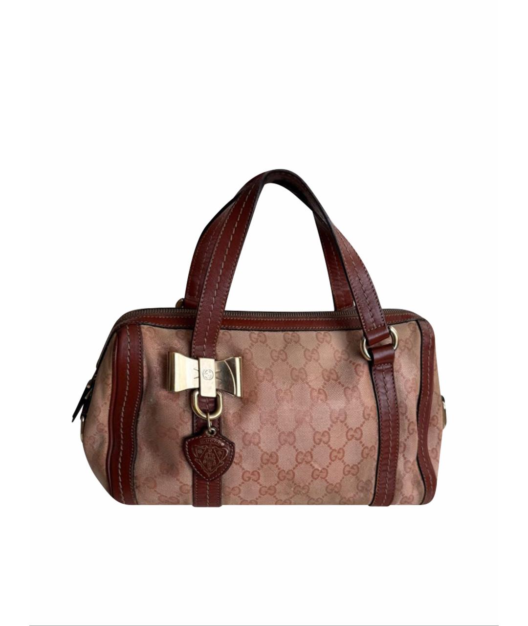 GUCCI Коричневая сумка с короткими ручками из канвы, фото 1