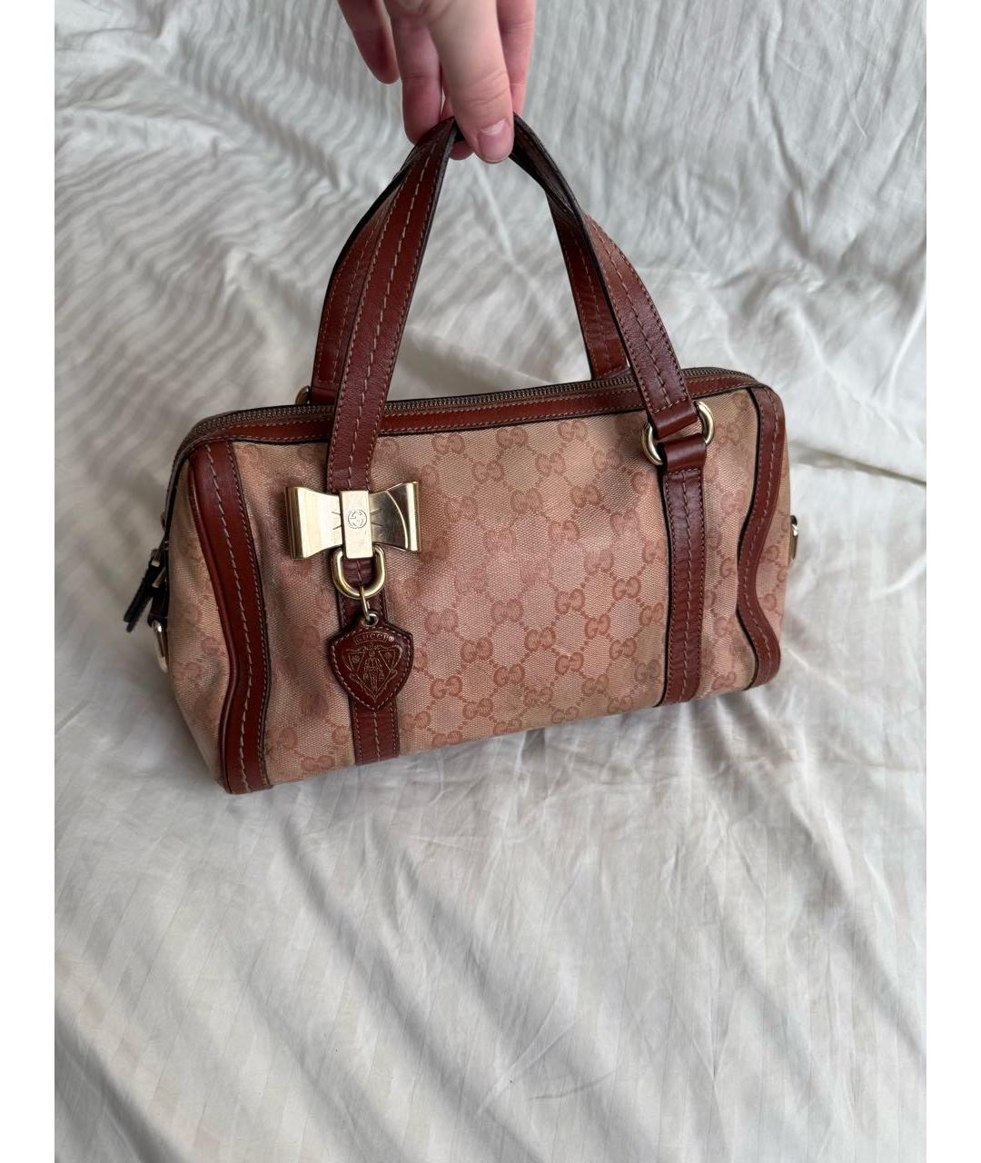 GUCCI Коричневая сумка с короткими ручками из канвы, фото 8