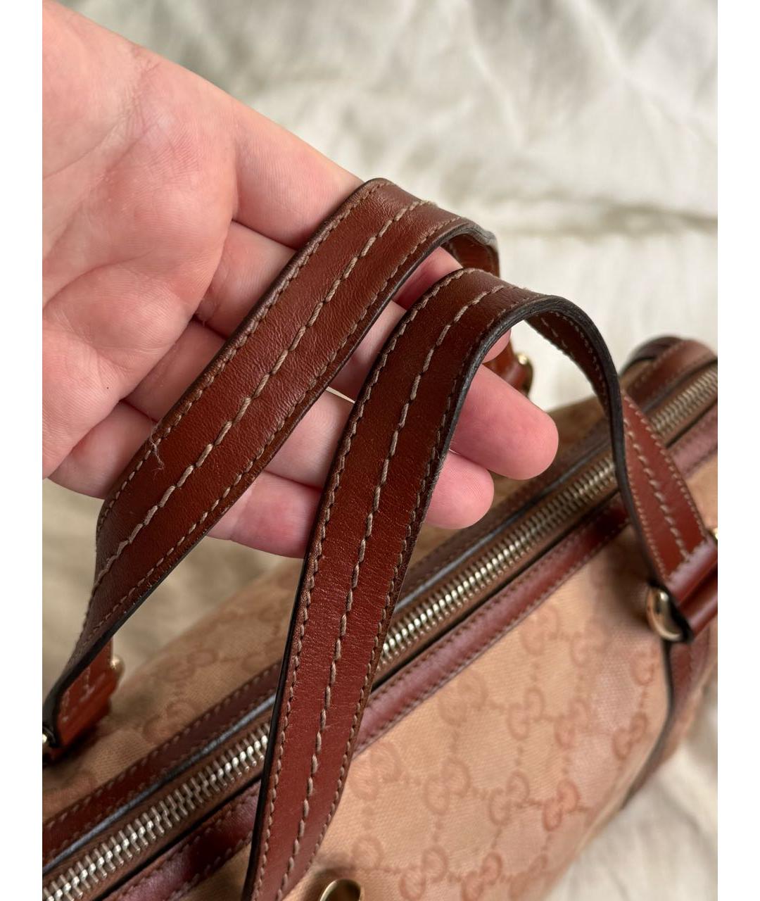 GUCCI Коричневая сумка с короткими ручками из канвы, фото 5