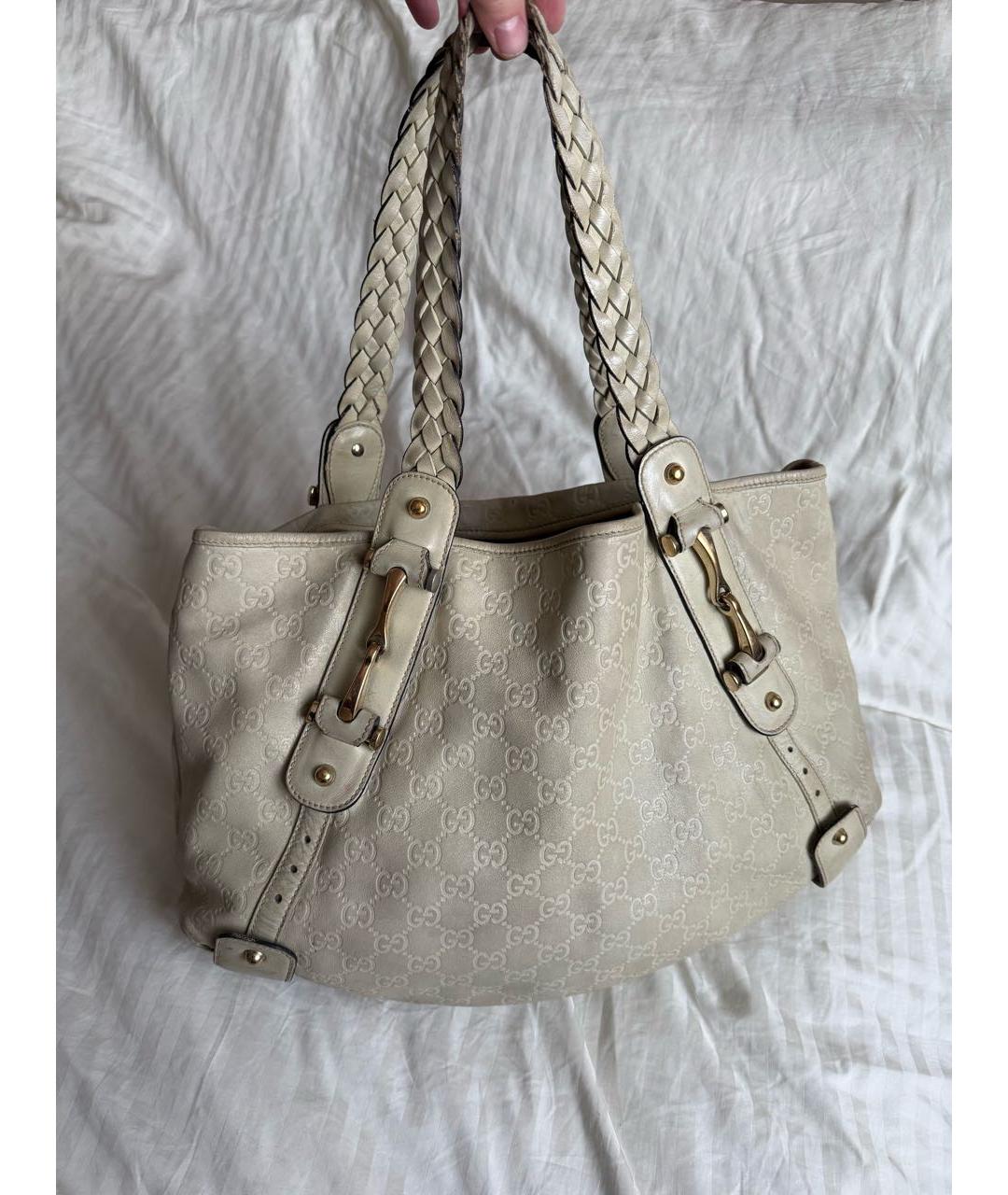 GUCCI Бежевая кожаная сумка тоут, фото 7