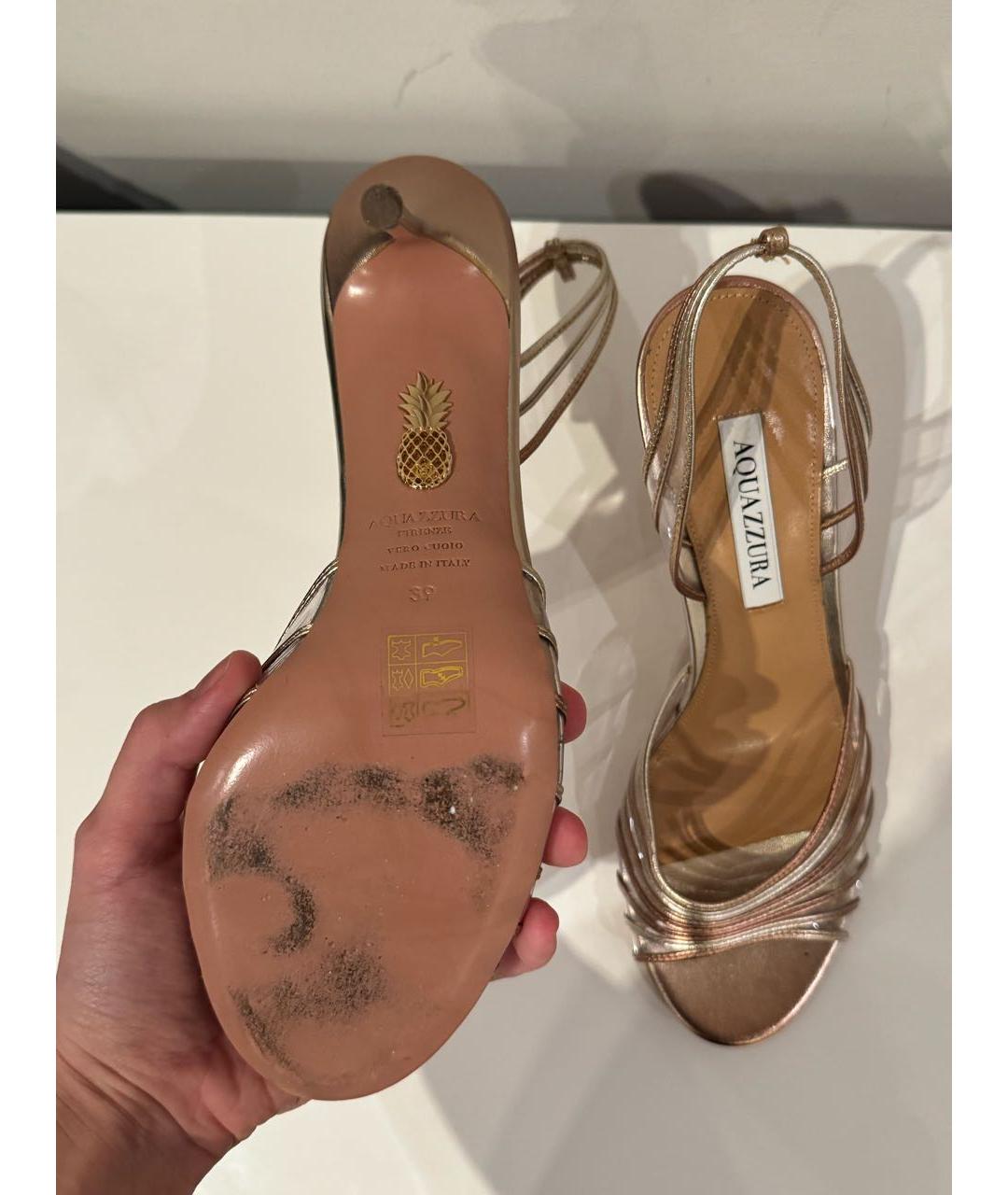 AQUAZZURA Золотые кожаные босоножки, фото 5