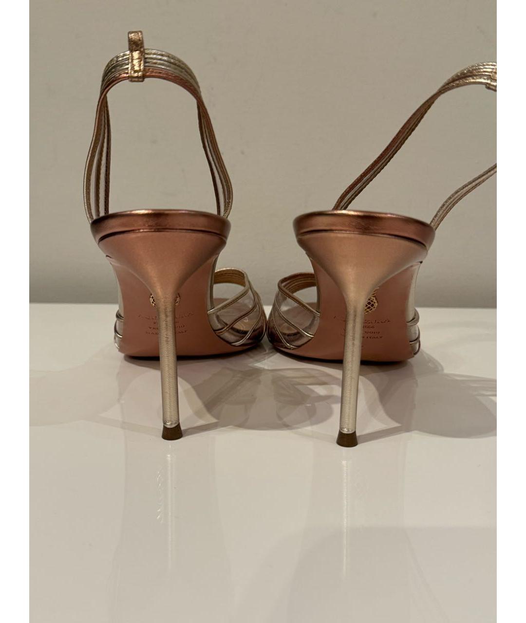 AQUAZZURA Золотые кожаные босоножки, фото 3