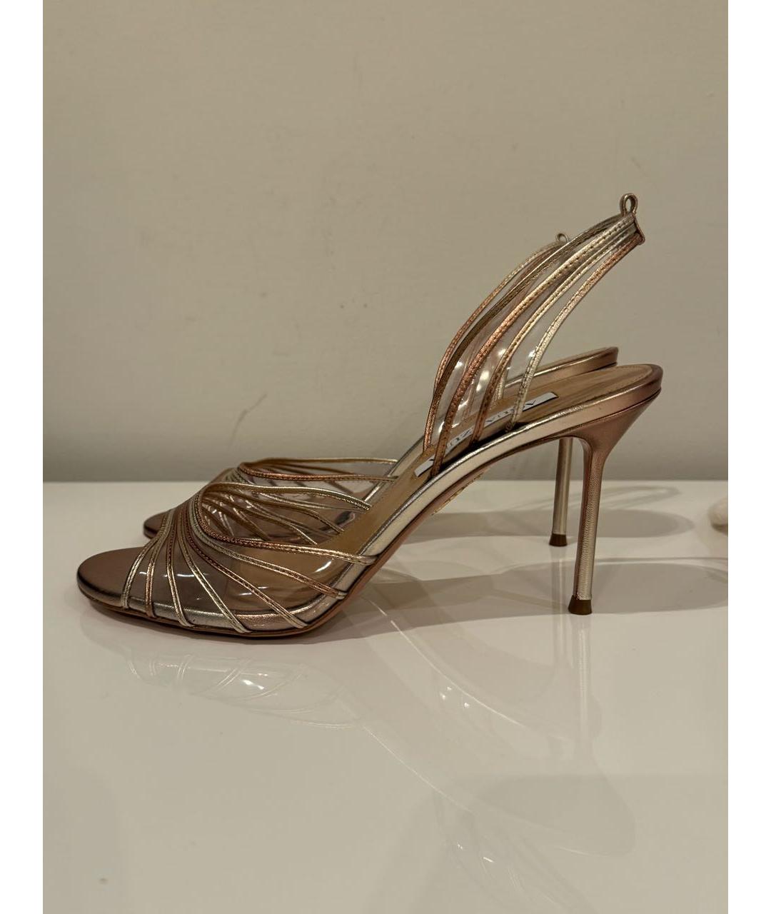 AQUAZZURA Золотые кожаные босоножки, фото 6