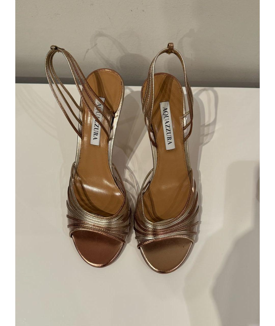 AQUAZZURA Золотые кожаные босоножки, фото 2