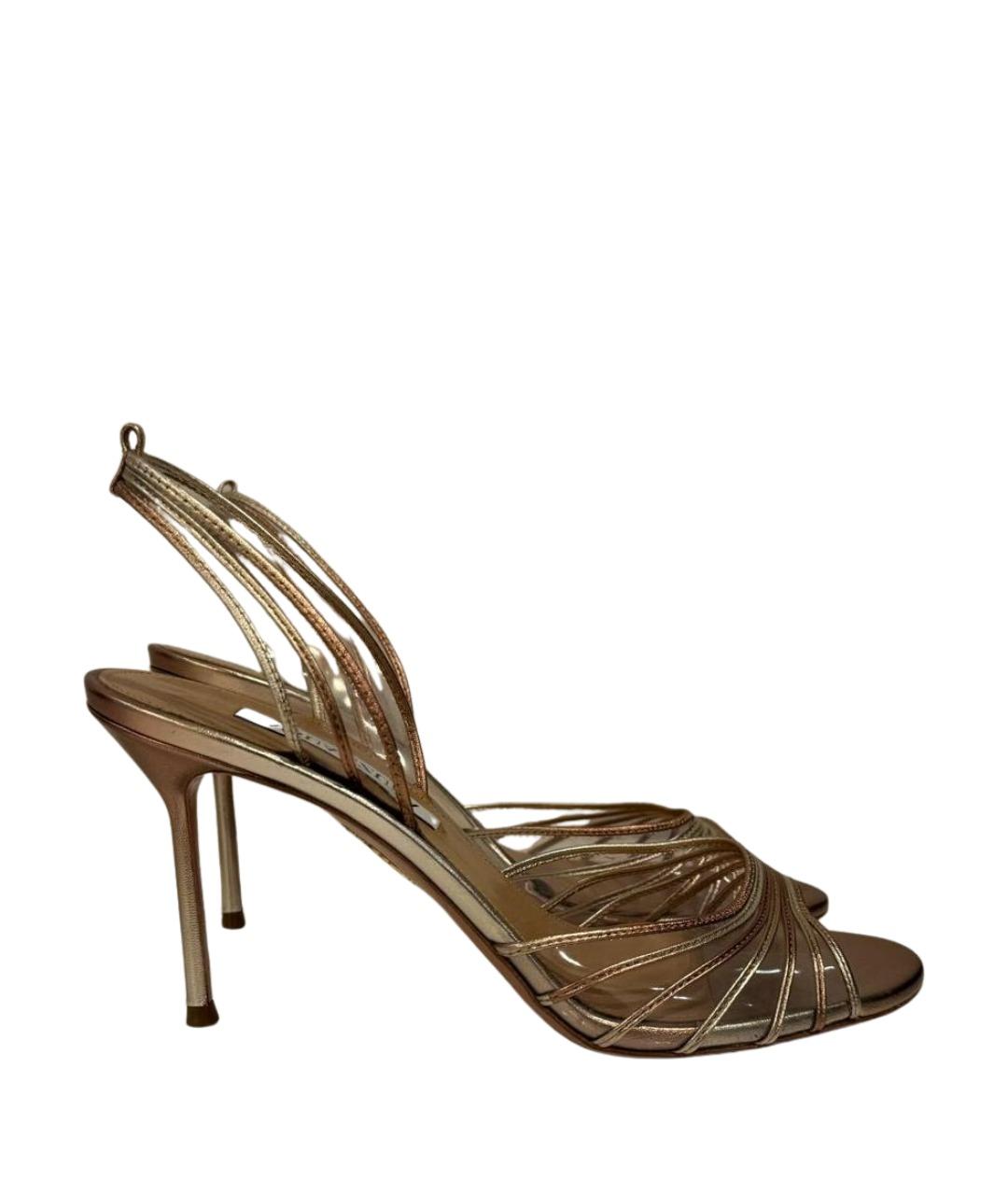 AQUAZZURA Золотые кожаные босоножки, фото 1
