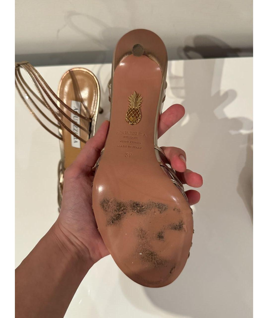 AQUAZZURA Золотые кожаные босоножки, фото 4
