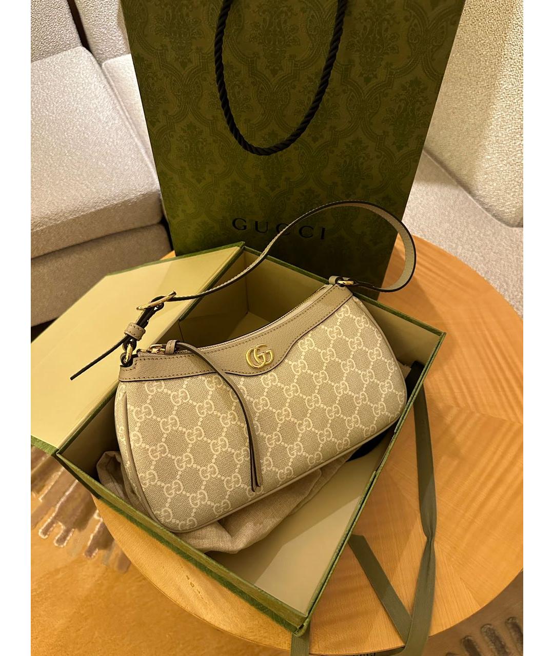 GUCCI Белая сумка с короткими ручками из канвы, фото 3