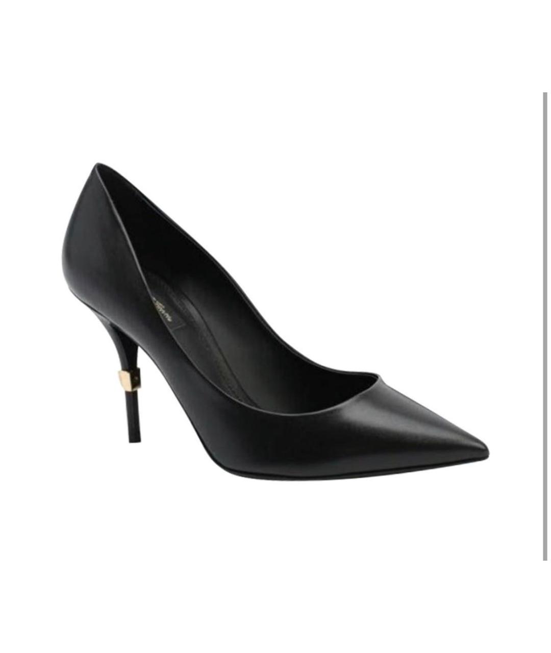 DOLCE&GABBANA Черные кожаные лодочки на низком каблуке, фото 9