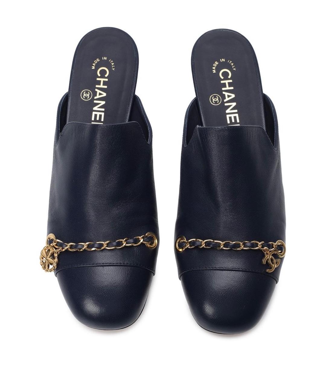 CHANEL Темно-синие кожаные сабо, фото 3
