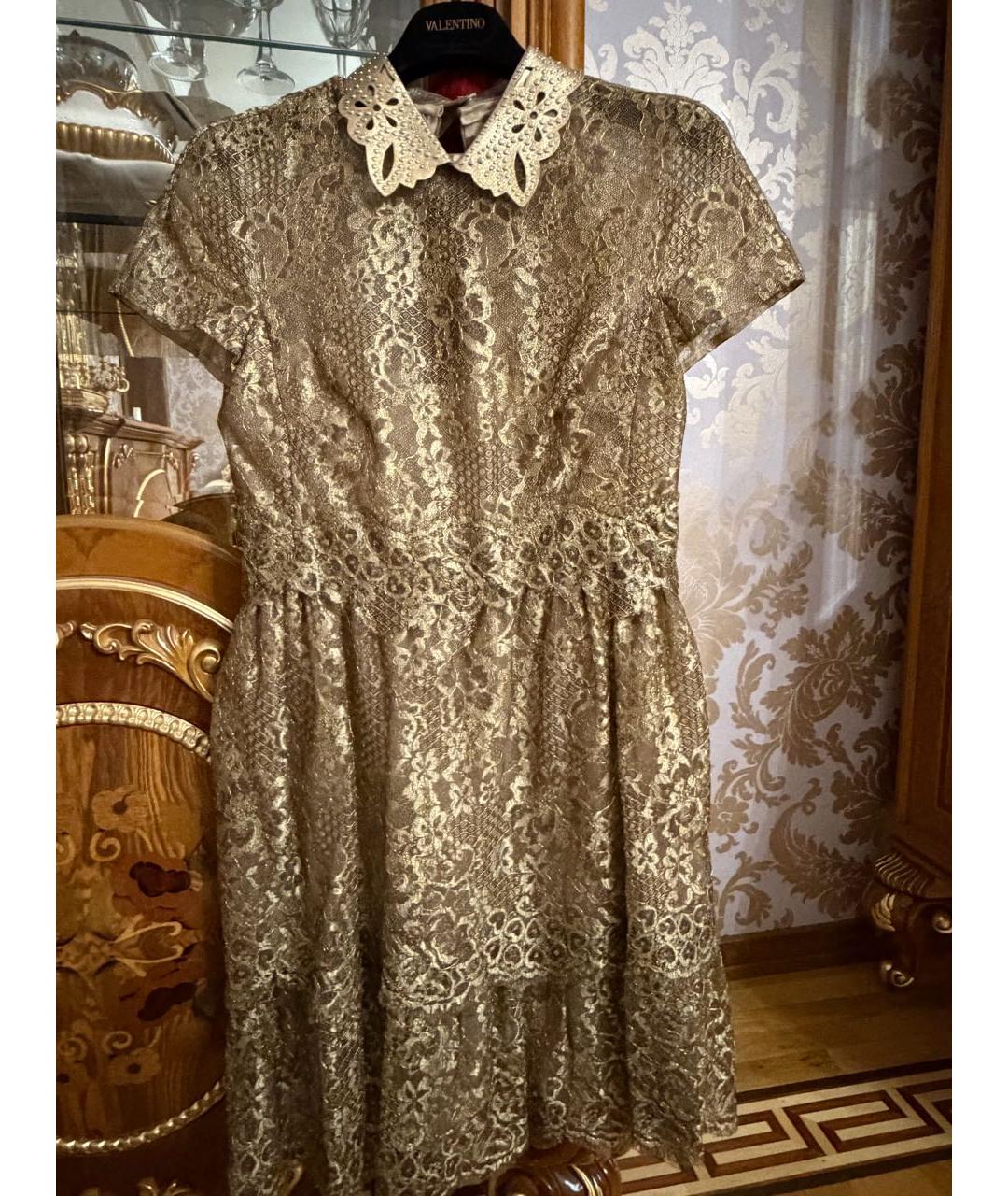 VALENTINO Золотое кружевное вечернее платье, фото 5