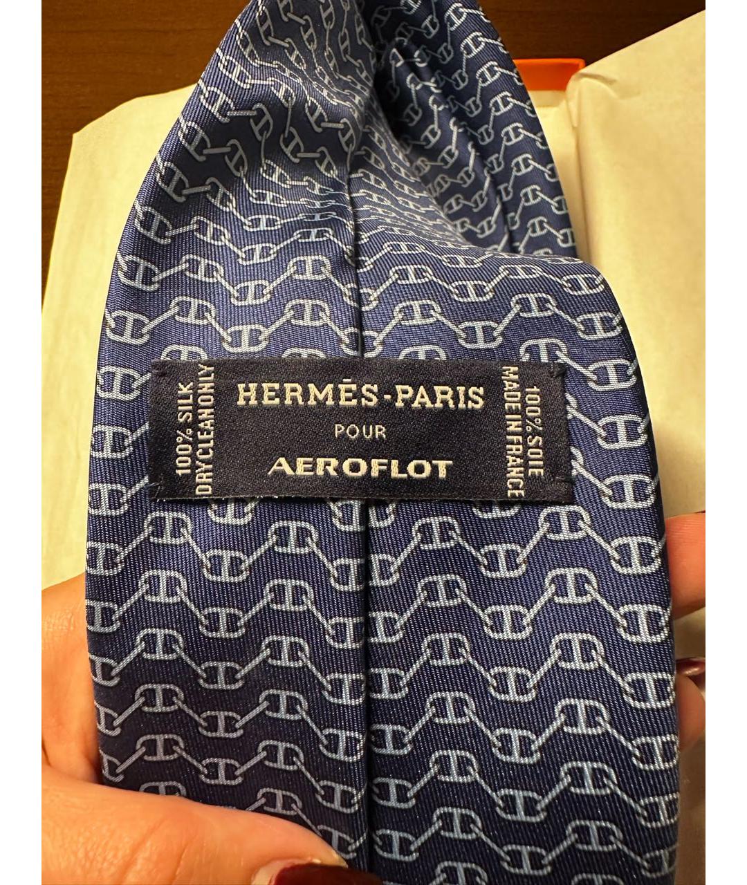HERMES Синий шелковый галстук, фото 3