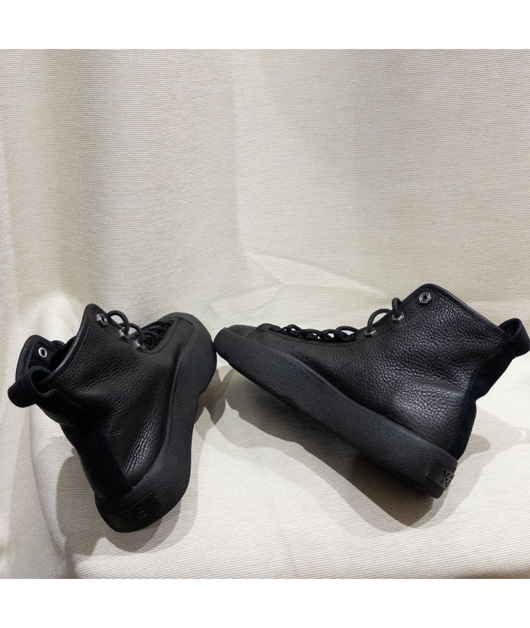 YOHJI YAMAMOTO Черные кожаные высокие кроссовки / кеды, фото 3