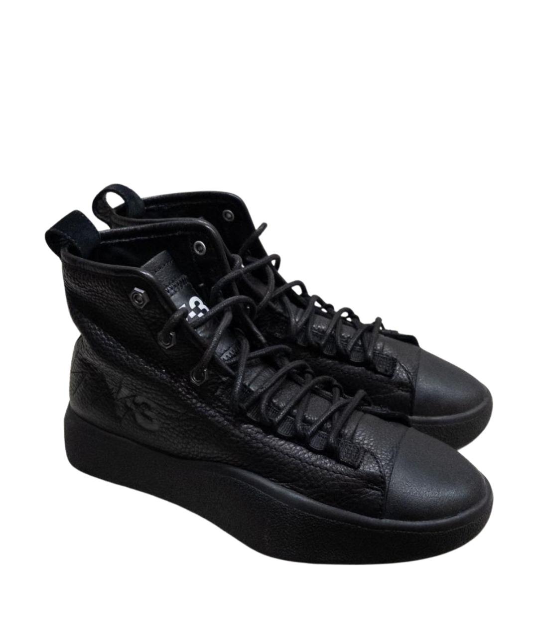 YOHJI YAMAMOTO Черные кожаные высокие кроссовки / кеды, фото 1