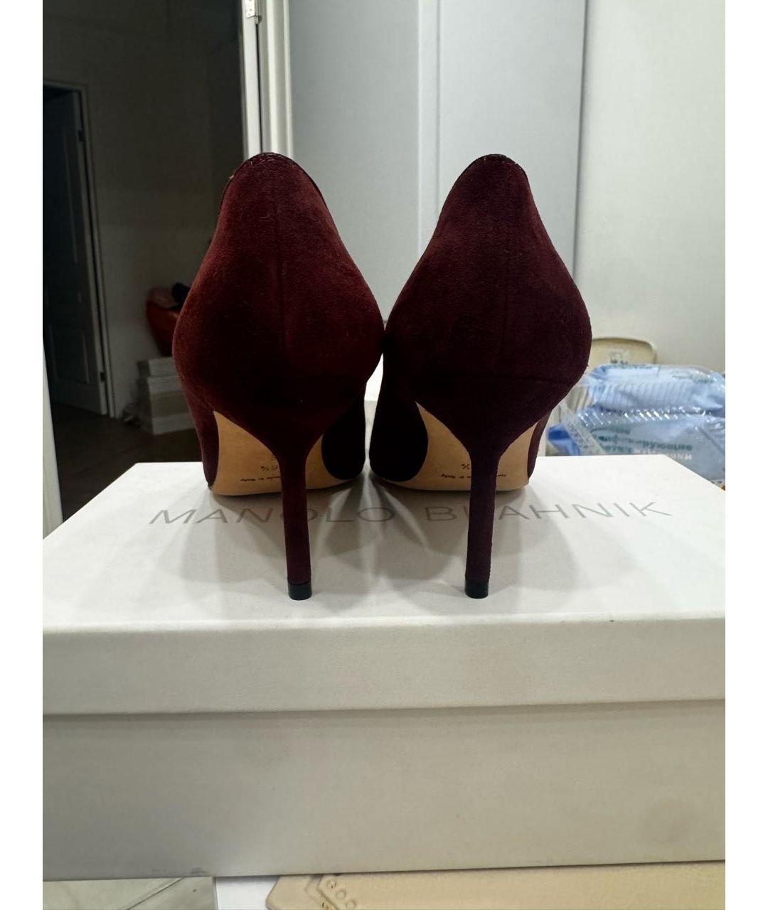 MANOLO BLAHNIK Бордовые замшевые туфли, фото 4