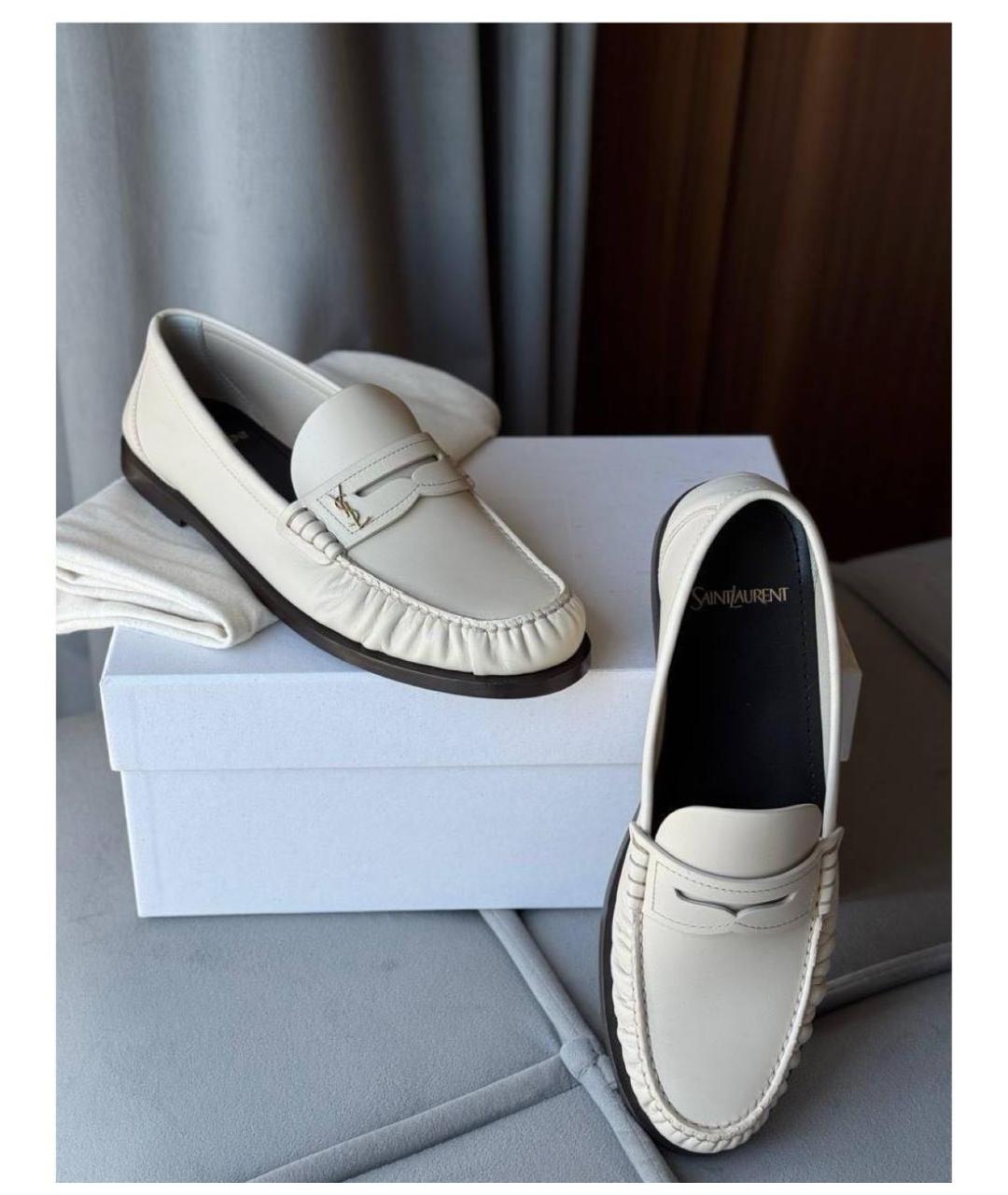 SAINT LAURENT Белые кожаные лоферы, фото 4