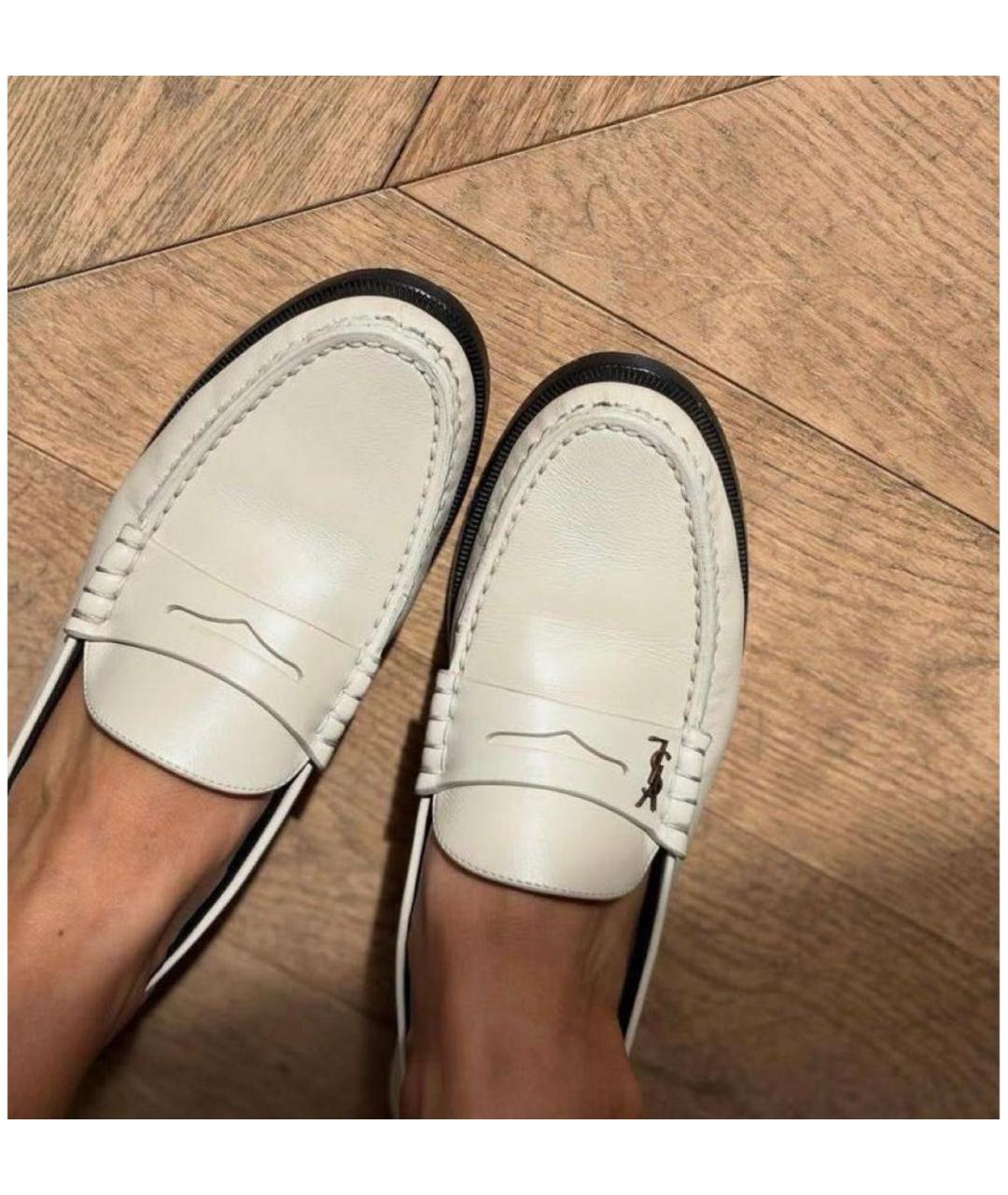 SAINT LAURENT Белые кожаные лоферы, фото 5