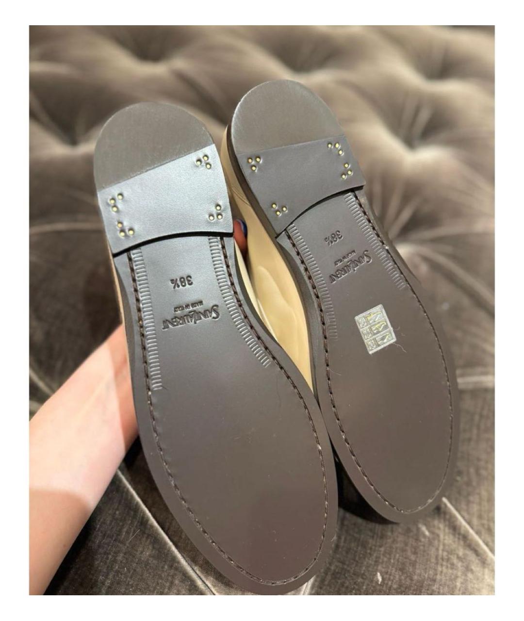 SAINT LAURENT Белые кожаные лоферы, фото 8