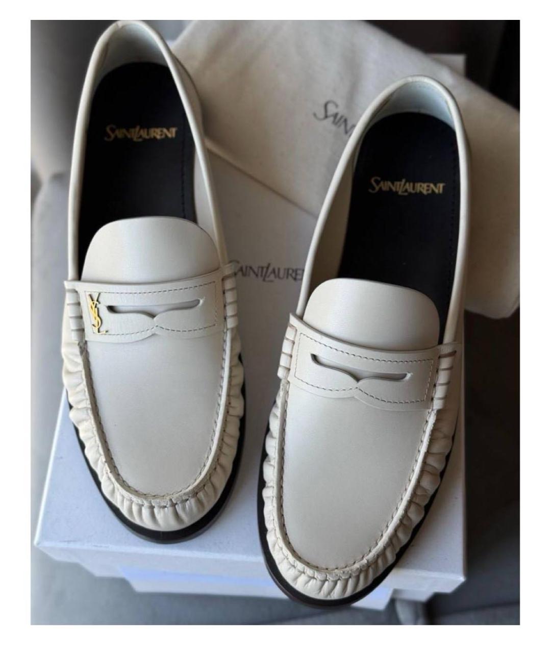 SAINT LAURENT Белые кожаные лоферы, фото 3