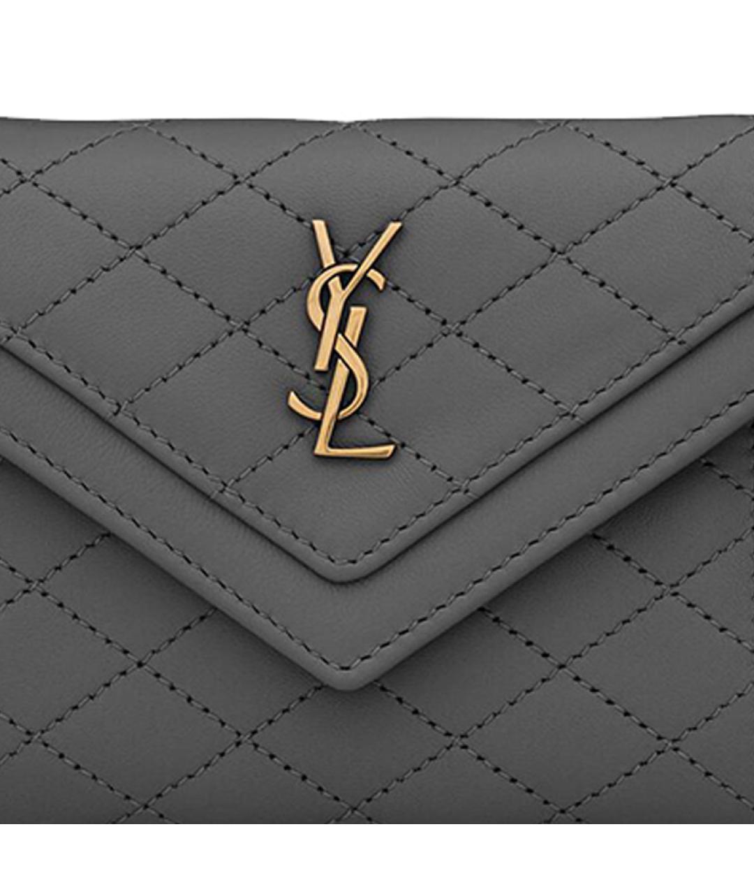 SAINT LAURENT Серый кожаный кошелек, фото 5