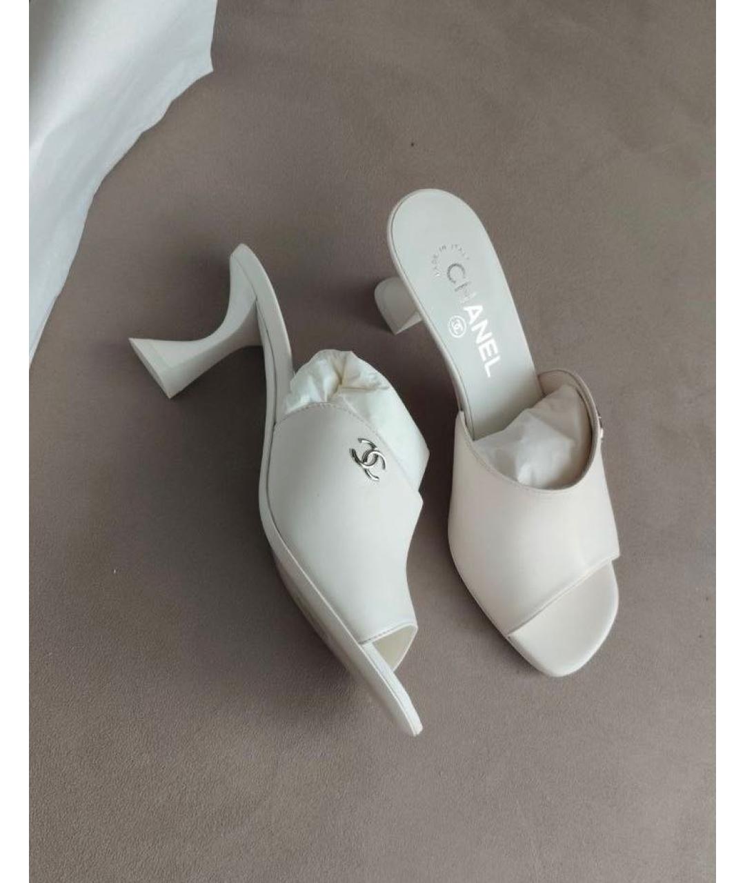 CHANEL Белые кожаные мюли, фото 8