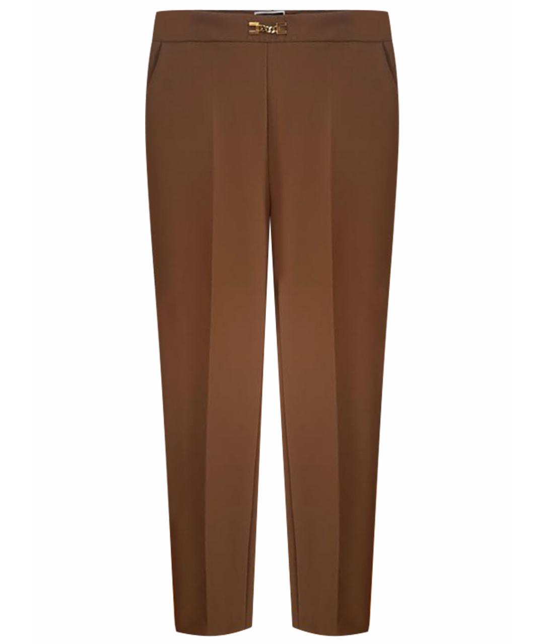 ELISABETTA FRANCHI Бежевые полиэстеровые прямые брюки, фото 1