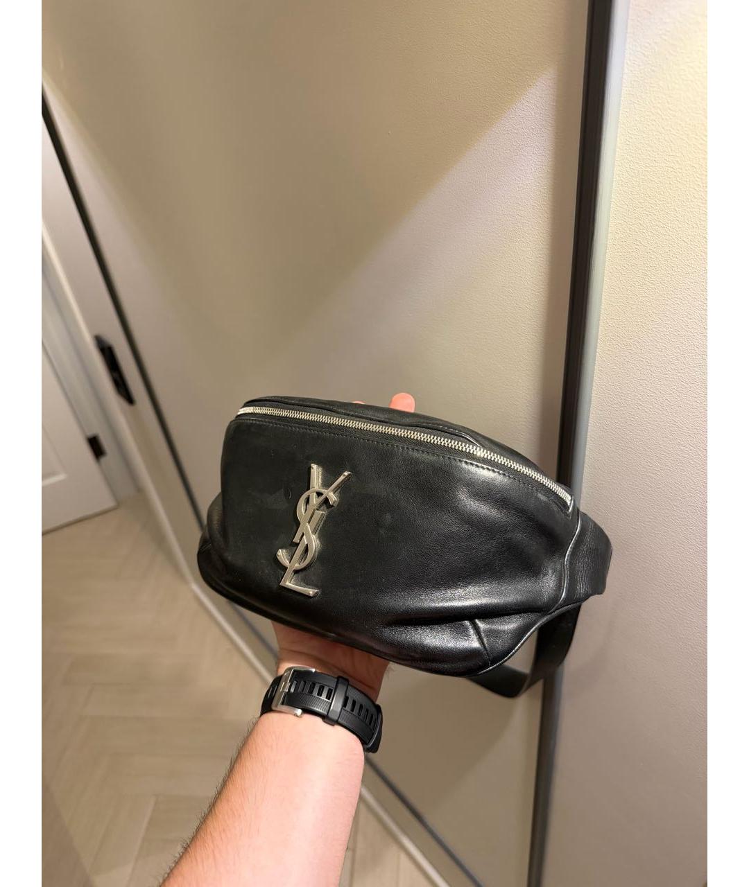 SAINT LAURENT Черная кожаная барсетка, фото 2